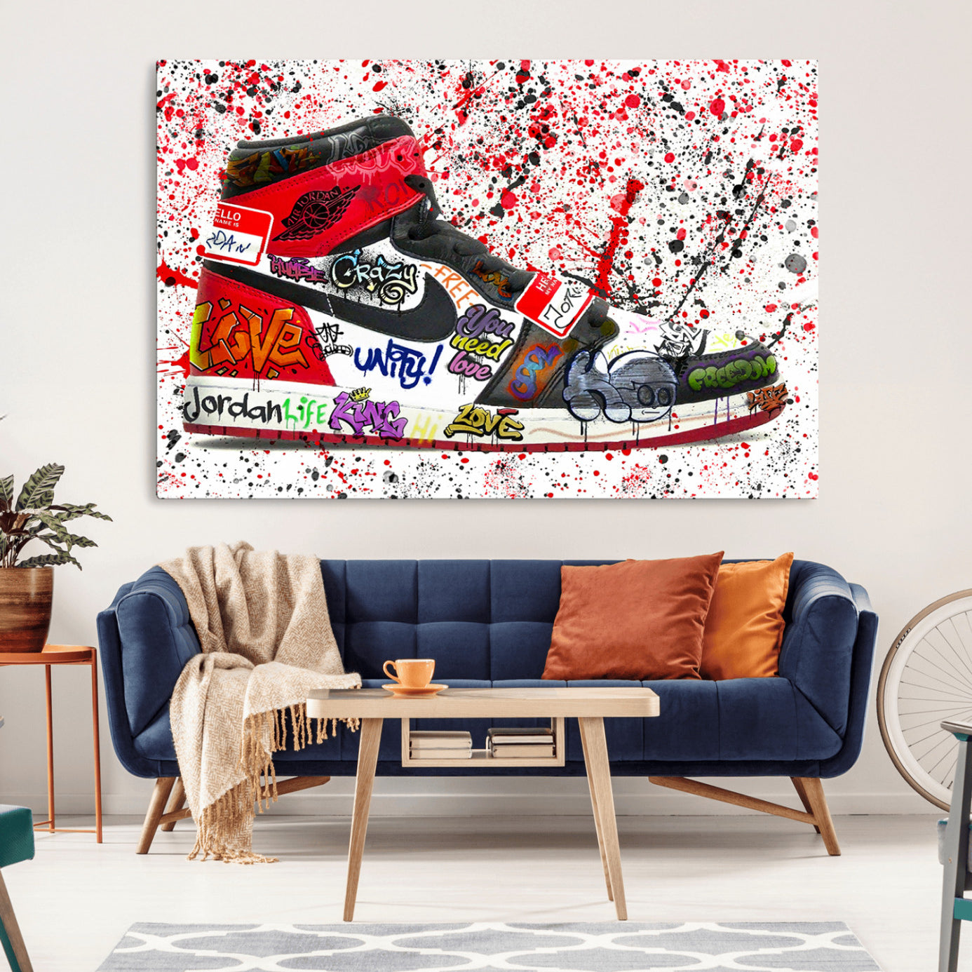 -Jordan Shoes Graffiti Wall Art Canvas Print- Jordan Graffiti Canvas Wall Art - Framed Perfect for