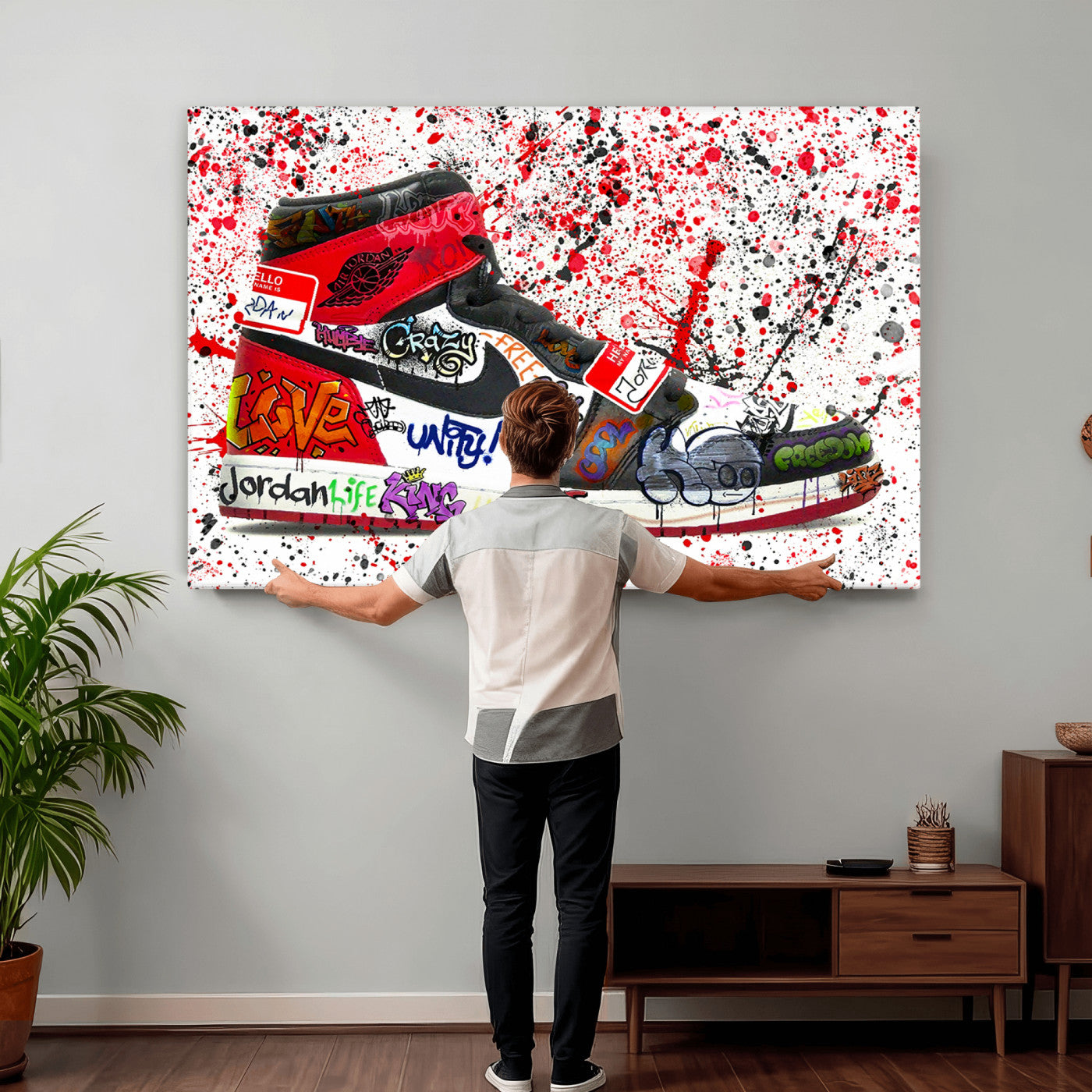 38836-MGV-CV-36X24 - Jordan Shoes Graffiti Wall Art Canvas Print- Jordan Graffiti Canvas Wall Art - Framed Perfect for