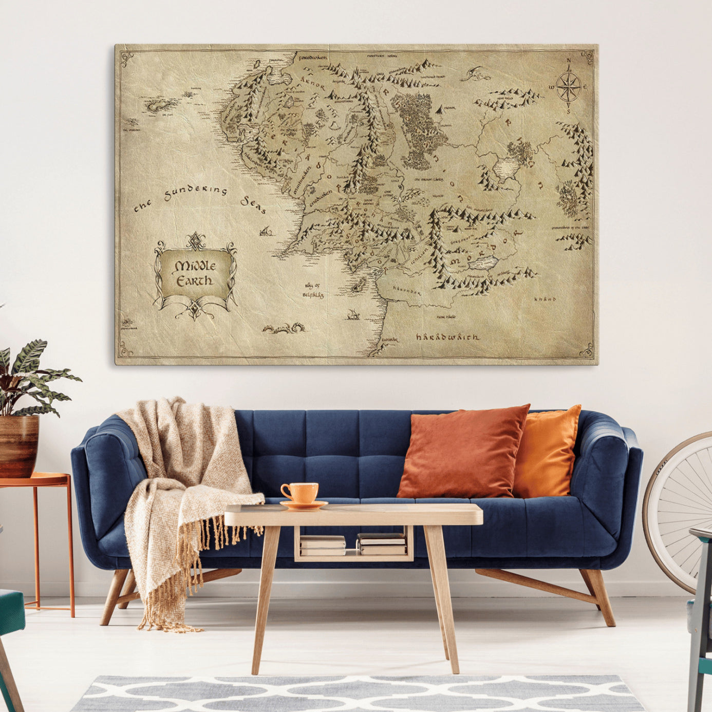 21784-MGV-CV-36X24-Vintage Middle Earth Map Wall Art Canvas – Lord of the Rings Inspired Framed Map Print, Classic Fantasy Decor for Home, Office