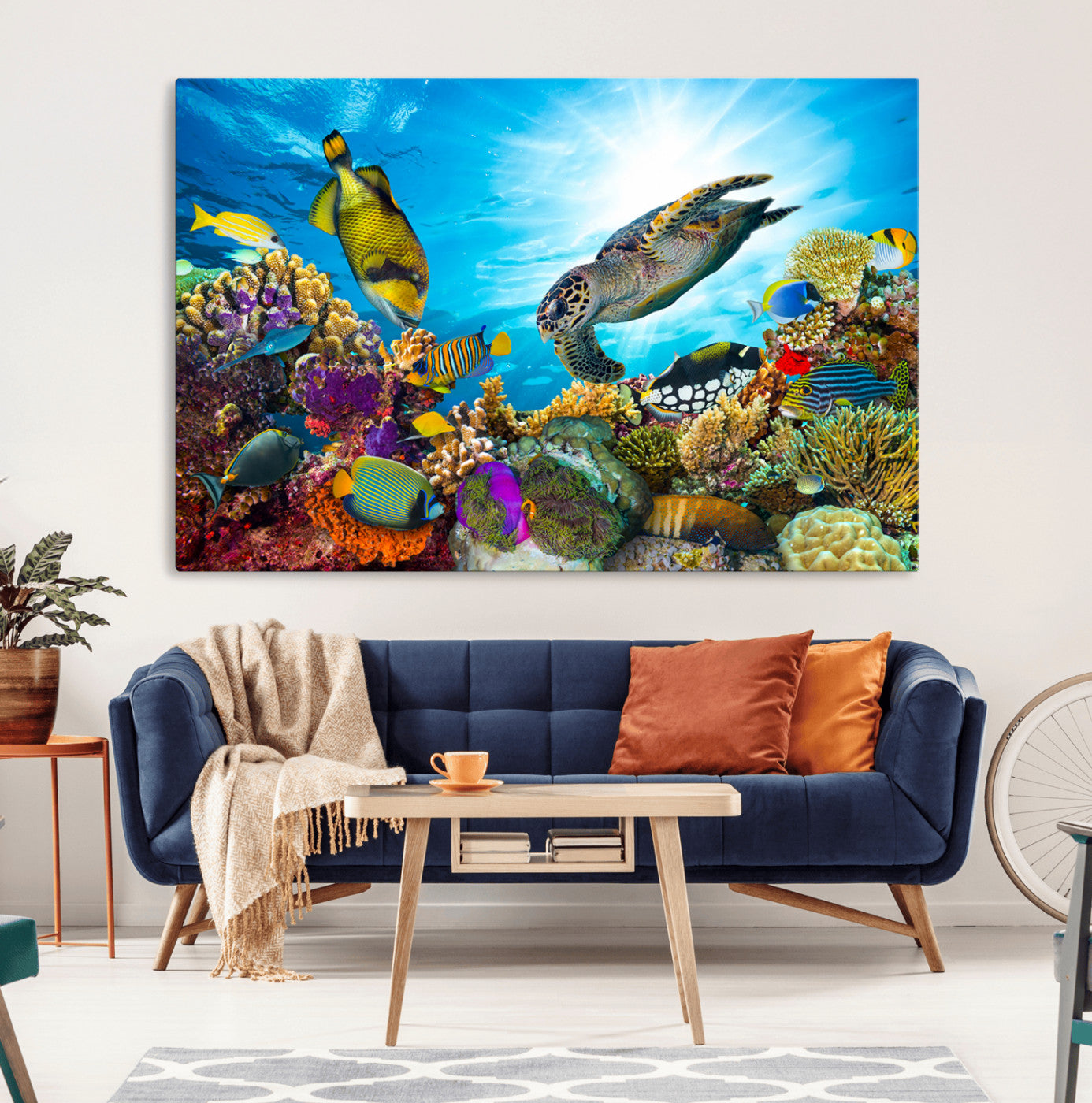 44772-MGV-CV-36X24-Colorful Coral Reef and Sea Life Turtle Canvas Print, Underwater Tropical Ocean Wall Art for Home