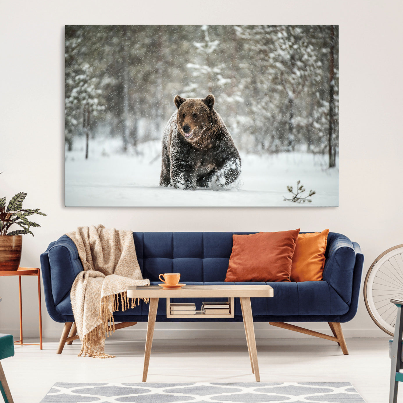 MGV-CV-36X24 - Wall Art Canvas Print – Grizzly Bear in Snowy Forest Powerful Presence Snowy Wilderness Wild Beauty