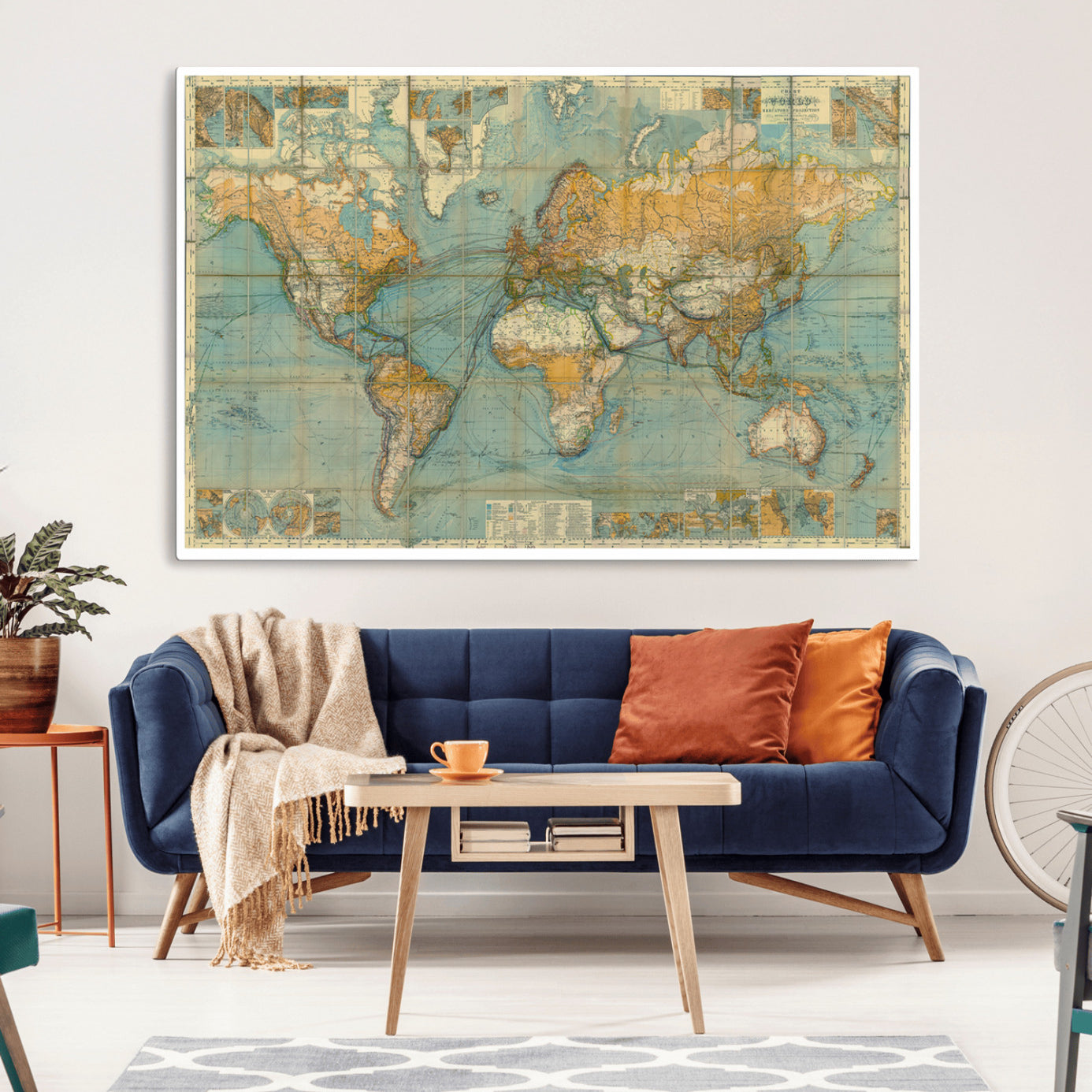 -Push Pin World Map Canvas Print – Travel Tracker Wall Art for Couples, Perfect Anniversary Gift for Home or Office Decor