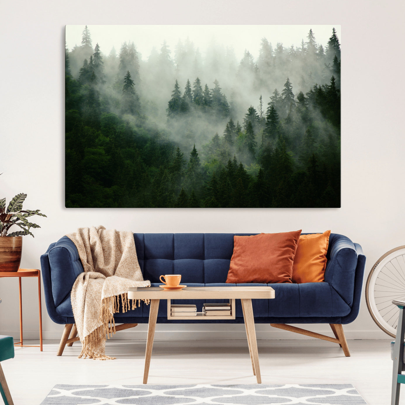 167720496-MGV-CV-36X24-Misty Forest Wall Art – Tranquil Green Woodland Canvas Print, Nature Landscape Decor for Living Room, Bedroom or Office