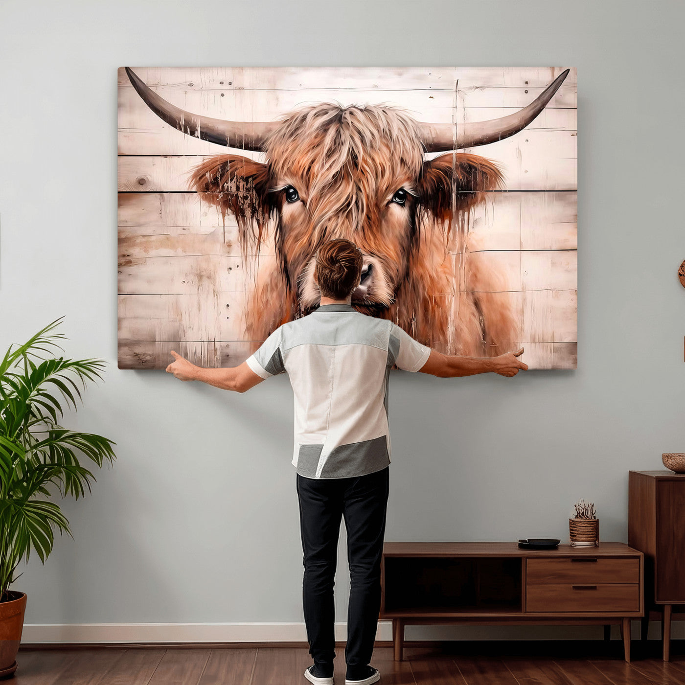 93730-MGV-CV-36X24 - Vintage Scottish Highland Cow Cattle Art Print Farmhouse Wall Art Canvas Print