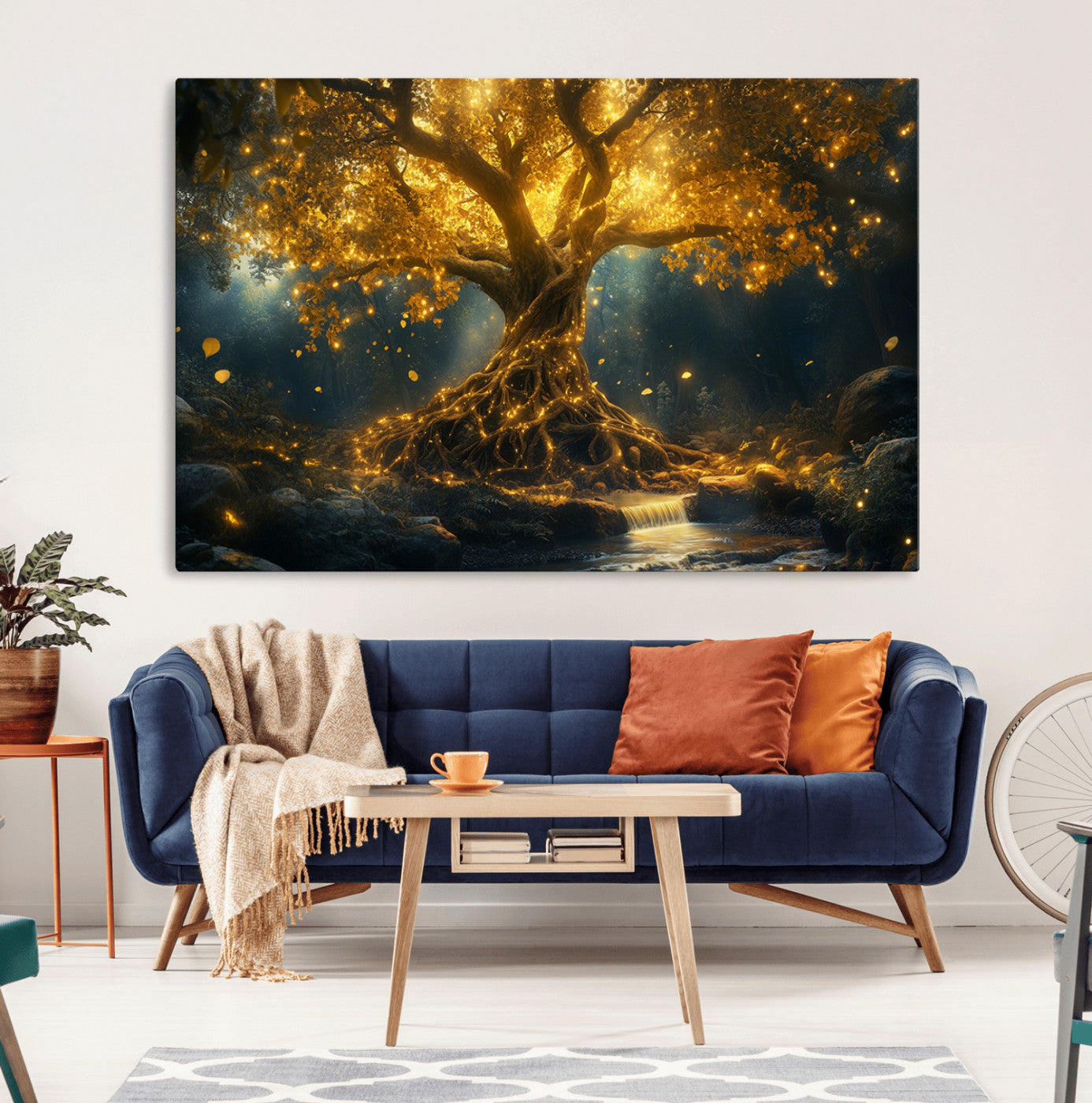 92739-MGV-CV-36X24-Golden Tree of Life Canvas Wall Art Print - Majestic Glowing Tree Wall Art Print