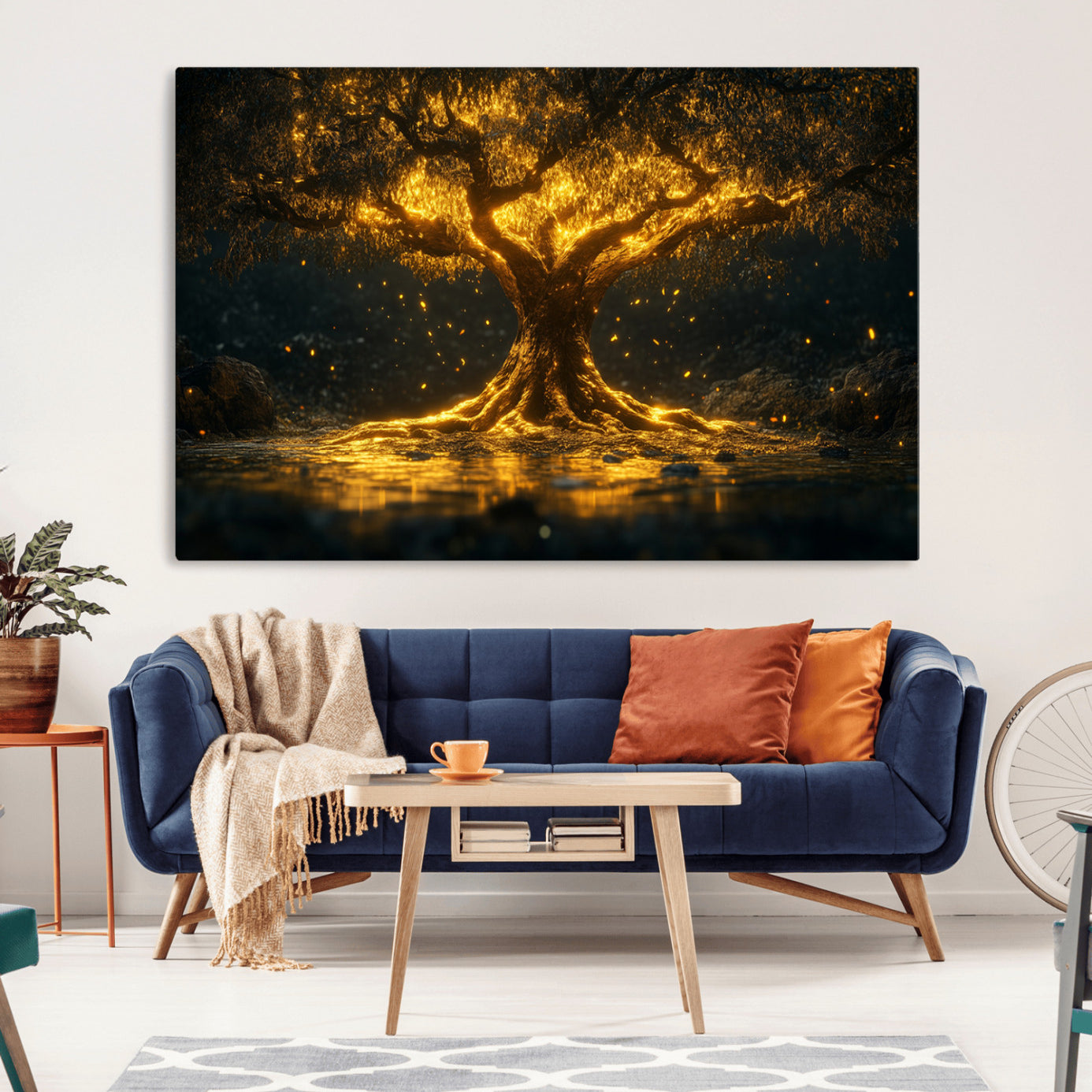 59580-MGV-CV-36X24-Golden Tree of Life Canvas Wall Art Print - Majestic Glowing Tree Wall Art Print