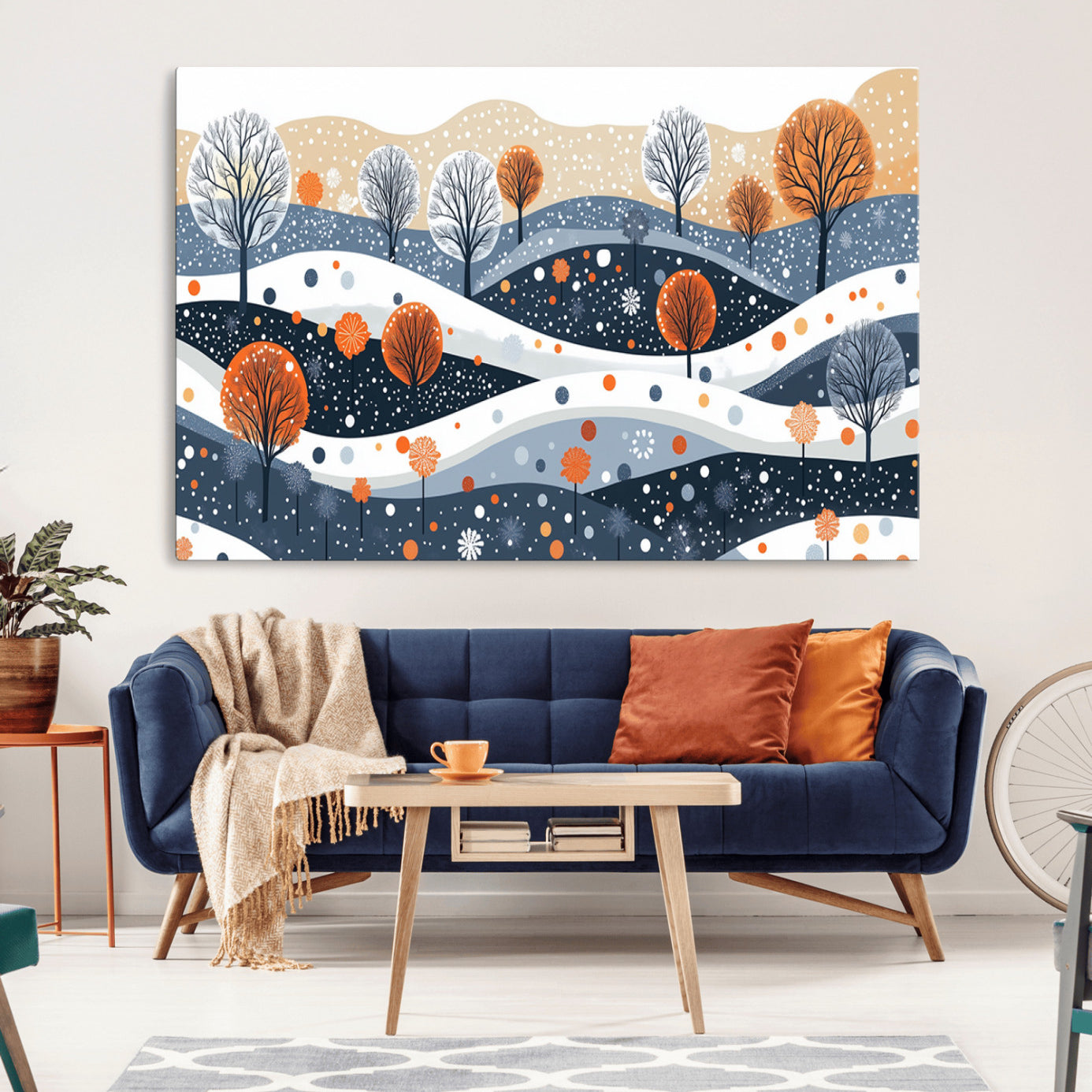 22651-MGV-CV-36X24-Abstract Winter Landscape Canvas Wall Art Print - Large Colorful Nature Wall Decor