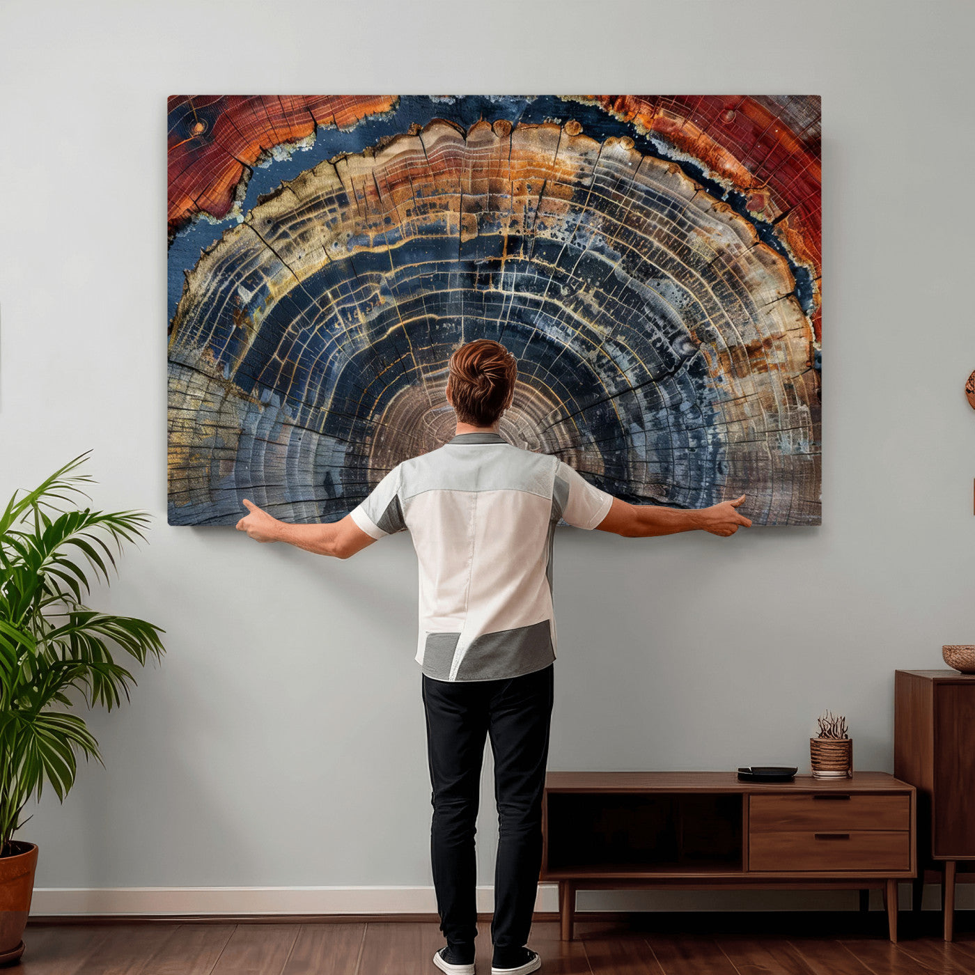 63519-MGV-CV-36X24 - Abstract Tree Ring Wall Art Canvas Print – Colorful Framed Minimalist Nature Tree Rings Home Artwork for Home and Office Decor