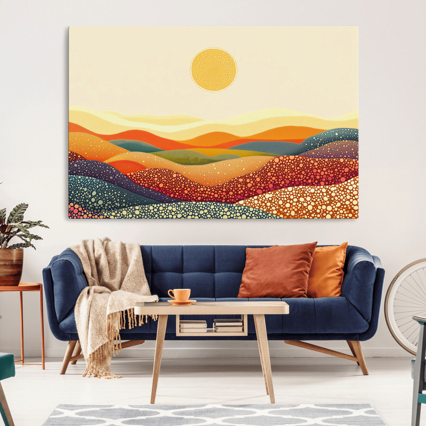 -YAYOI KUSAMA Colorful Dot Art Landscape Canvas - Framed Abstract Pointillism Inspired by Nature with