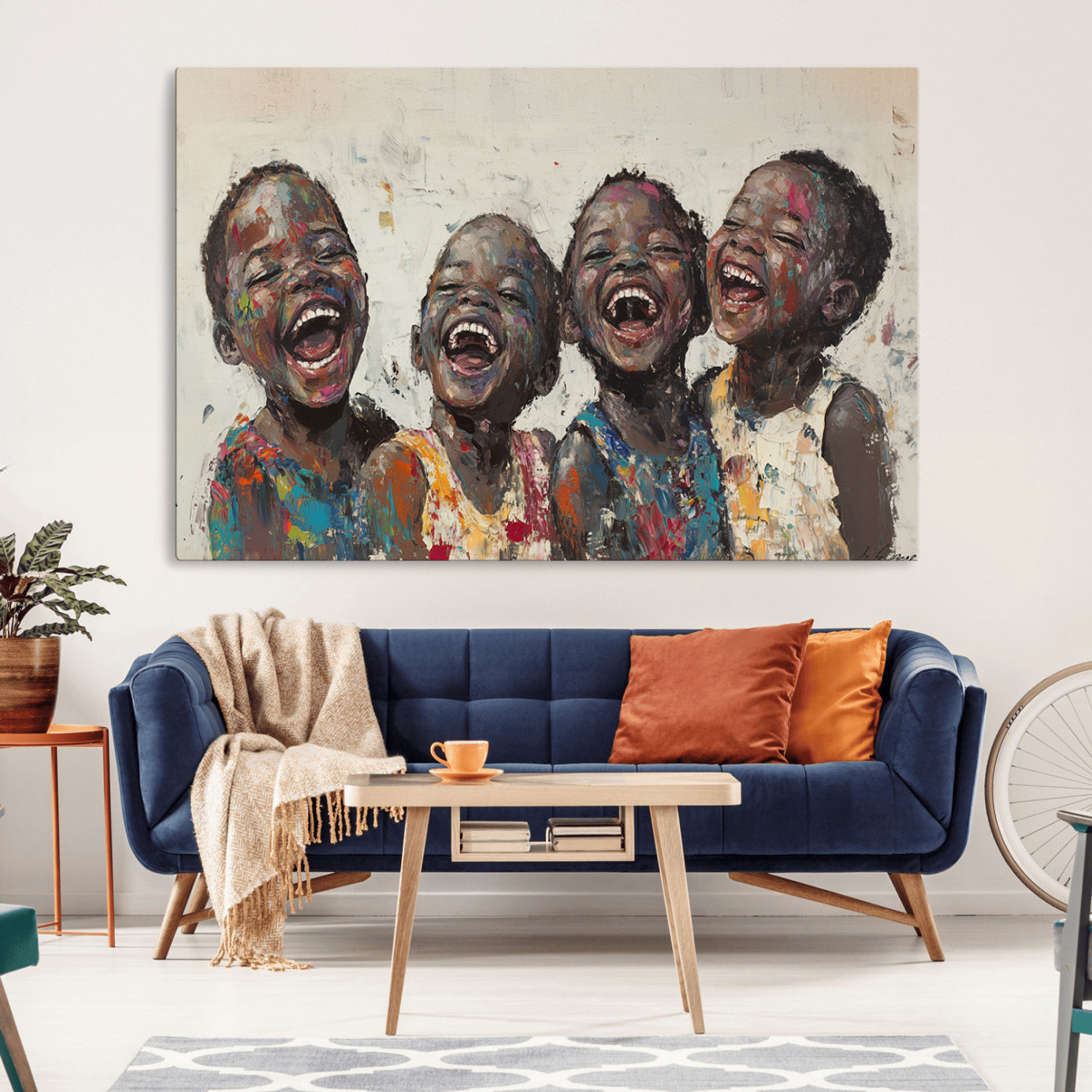 85256-MGV-CV-36X24-Shai Yossef Print - Joyful Childhood Canvas Wall Art - Expressive Impasto Painting of Laughing