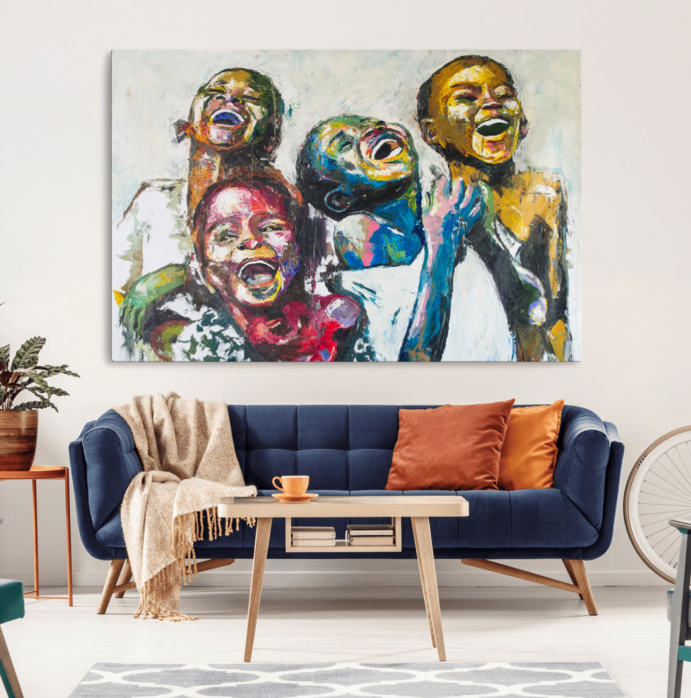 58627-MGV-CV-36X24-Shai Yossef Style Canvas Art - Joyful African Black Kids Impasto Painting with Vibrant Brushstrokes,