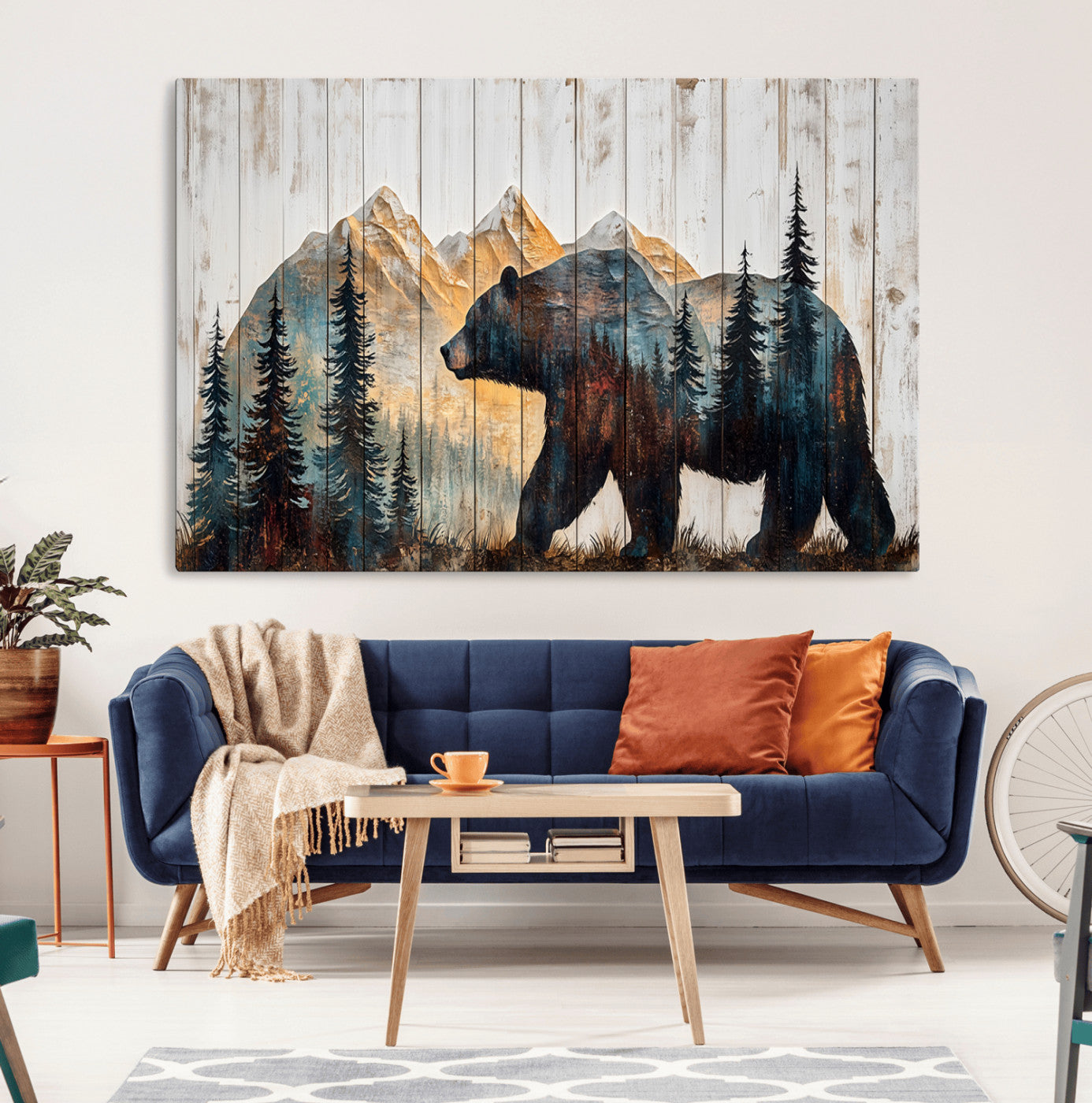 90077-MGV-CV-36X24-Rustic Bear Wall Art - Grizzly 399 Bear Wall Art - Mountain Wood Canvas Wall Art - Nature Theme