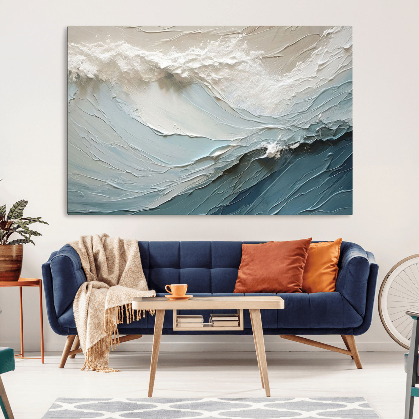36946-MGV-CV-36X24-Waves Abstract Wall Art Print, Modern Framed Abstract Canvas Print, Abstract Painting for Living
