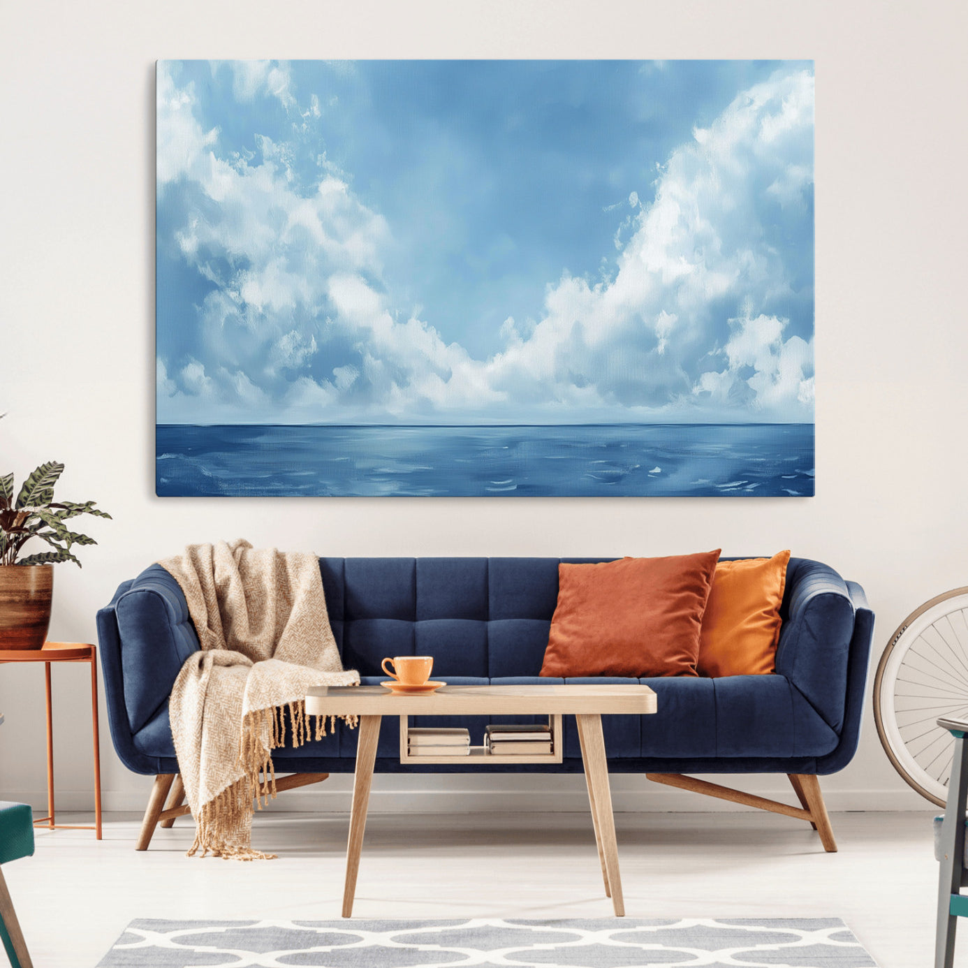 57554-MGV-CV-36X24-Abstract Ocean Print Artwork- Serene Blue Ocean Canvas Wall Art - Minimalist Ocean and Sky Canvas
