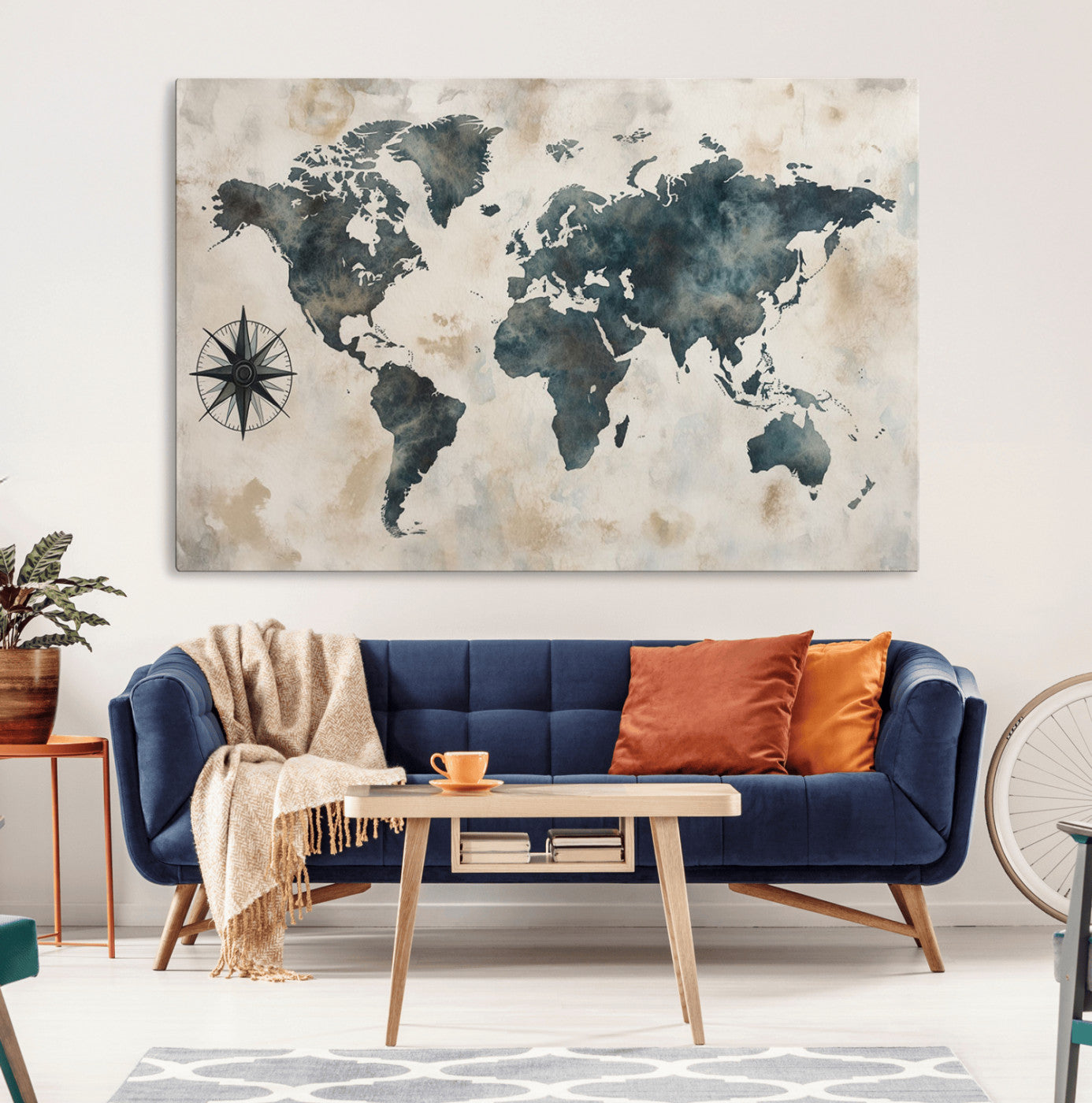 -Push Pin World Map Canvas Print – Travel Tracker Wall Art for Couples, Perfect Anniversary Gift for Home or Office Decor