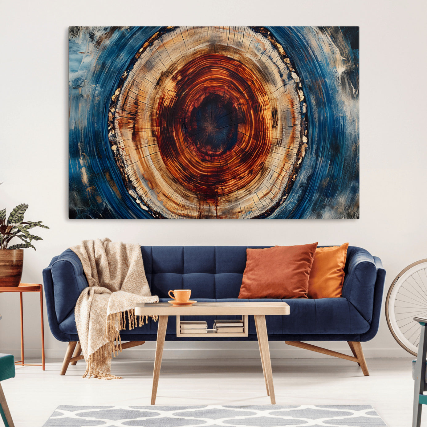 90395-MGV-CV-36X24-Abstract Framed Tree Rings Wall Decor, Wood Grain Rings Artwork Print, Nature Woodland Modern Wall