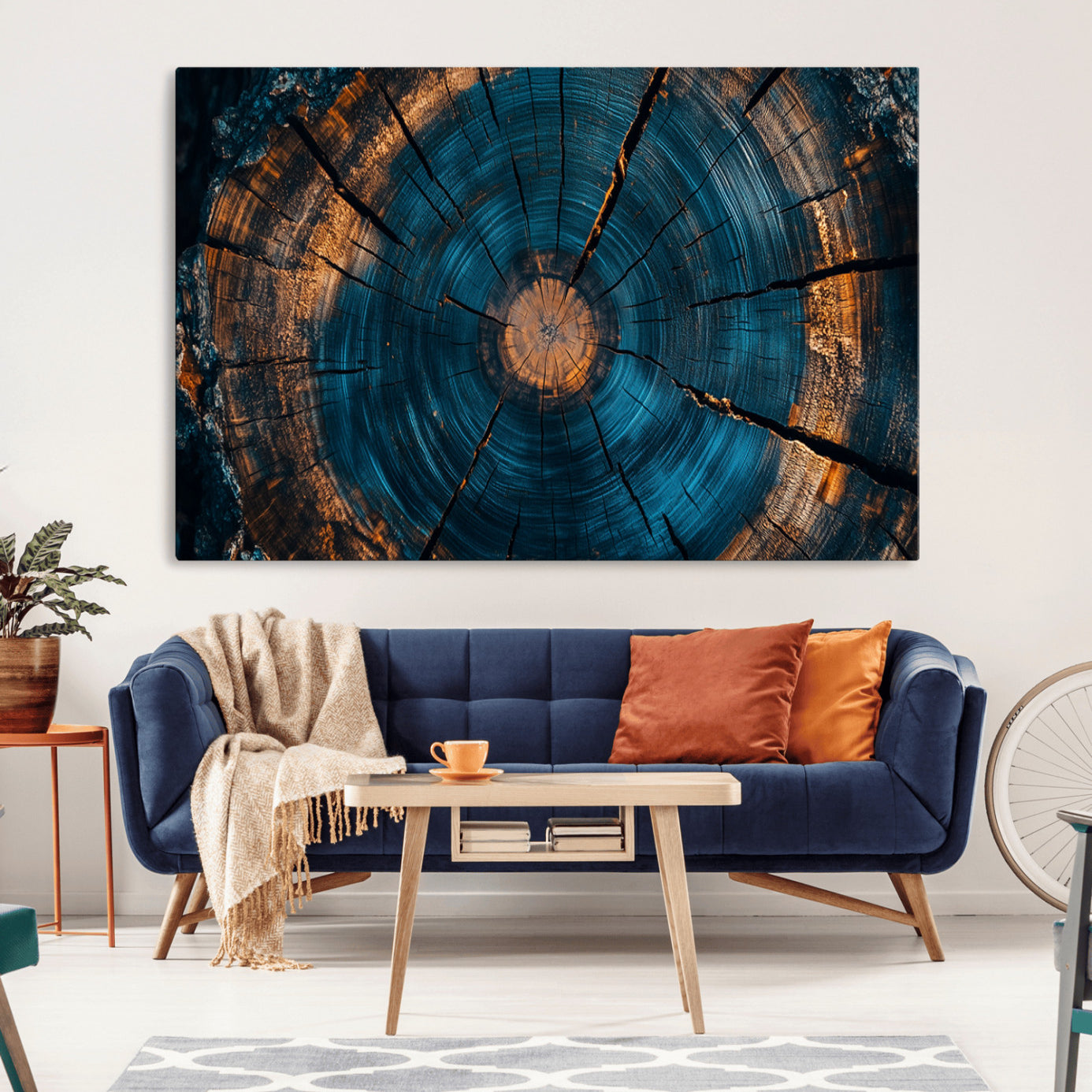 65231-MGV-CV-36X24-Farmhouse Wall Art - Abstract Tree Rings Canvas Wall Art Print, Framed Wood Grain Rings Artwork