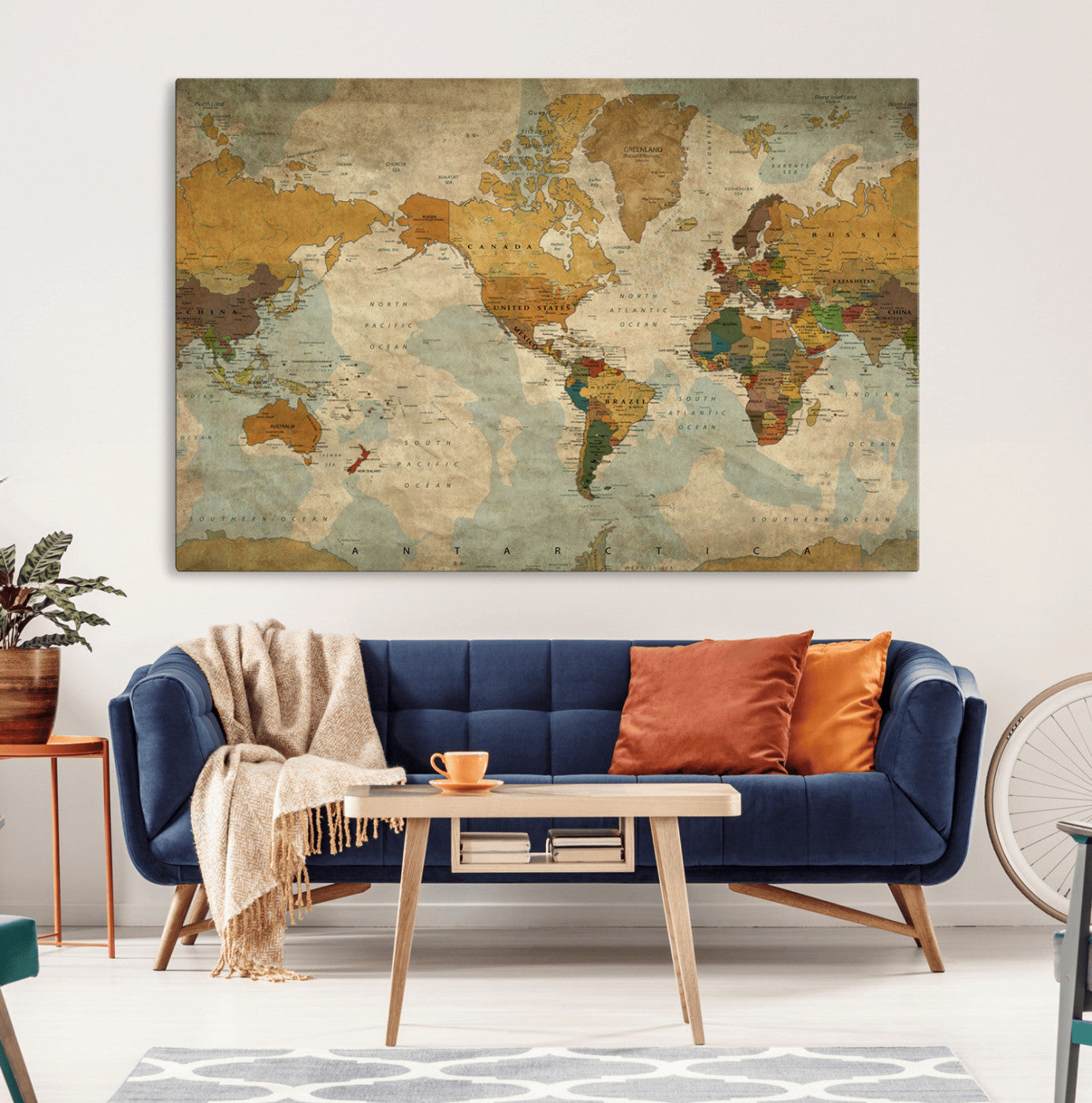 -Push Pin World Map Canvas Print – Framed Travel Tracker Wall Art for Couples, Romantic Anniversary Gift and Elegant Home Decor