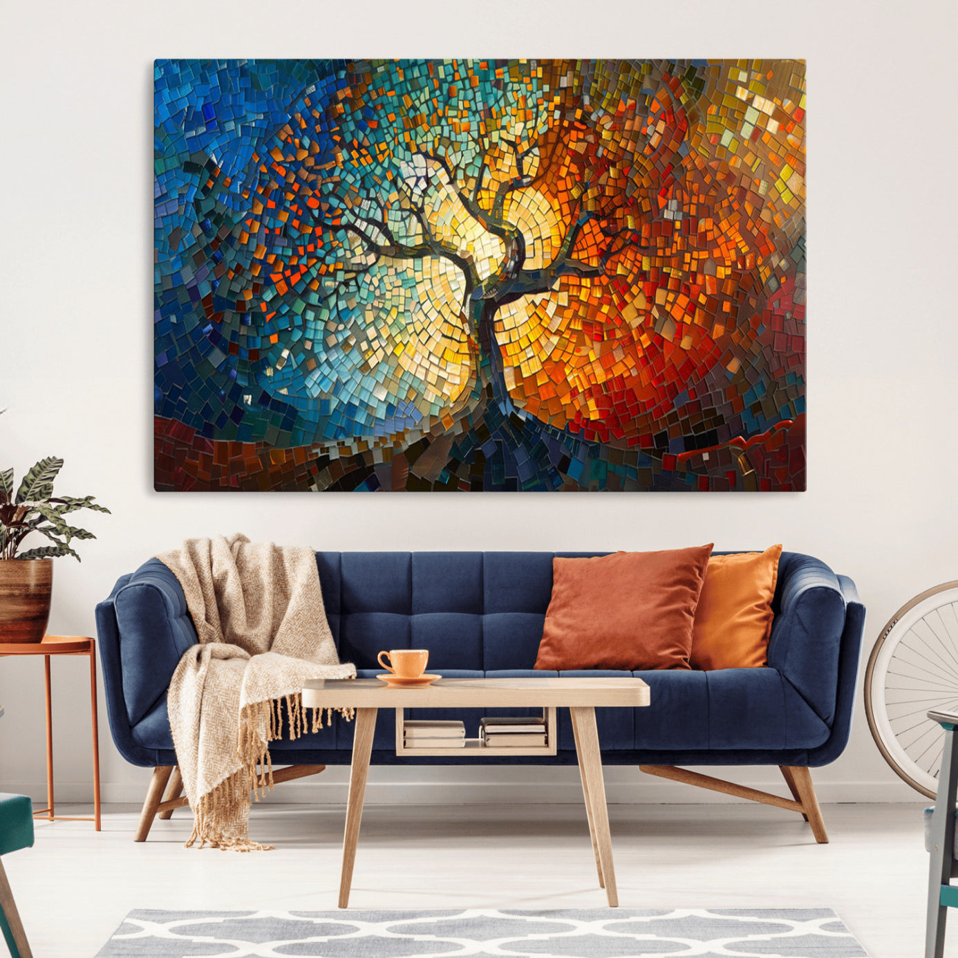 66056-MGV-CV-36X24-Mosaic Tree Canvas Wall Art Canvas Print – Vibrant Stained Glass-Inspired Tree of Life - Ready to