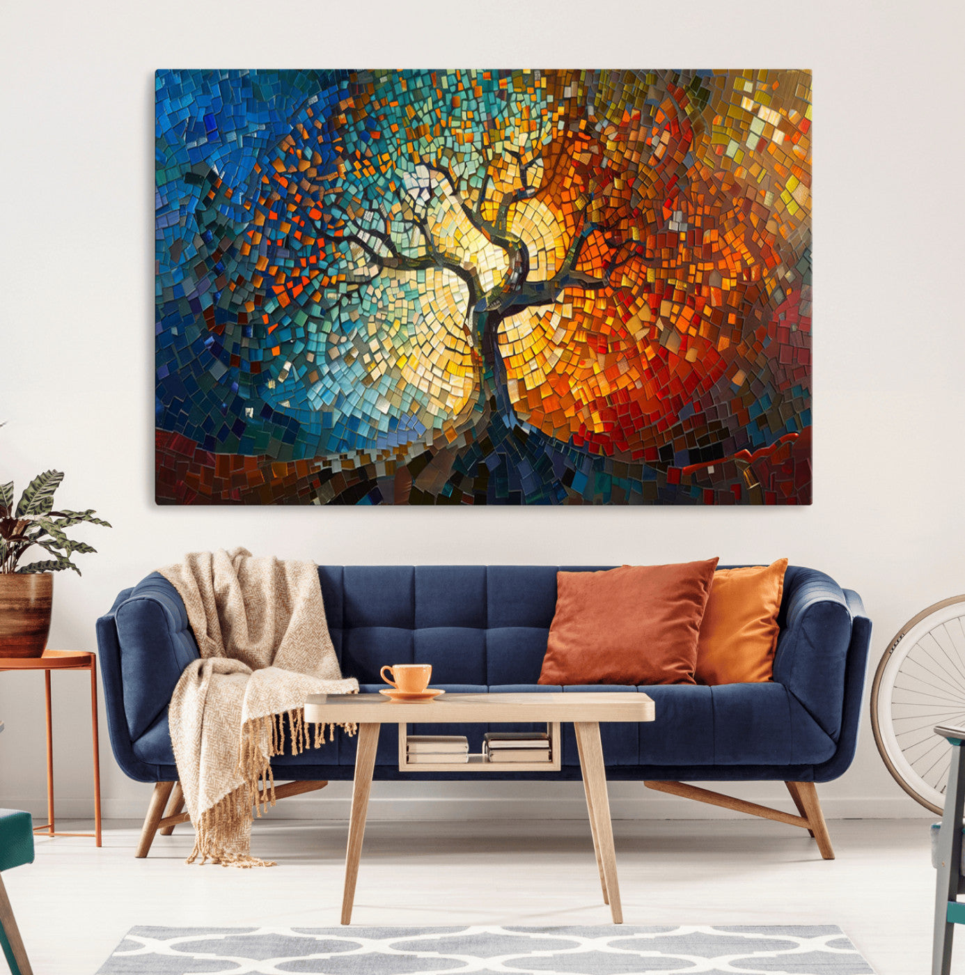 66056-MGV-CV-36X24-Mosaic Tree Canvas Wall Art Canvas Print – Vibrant Stained Glass-Inspired Tree of Life - Ready to