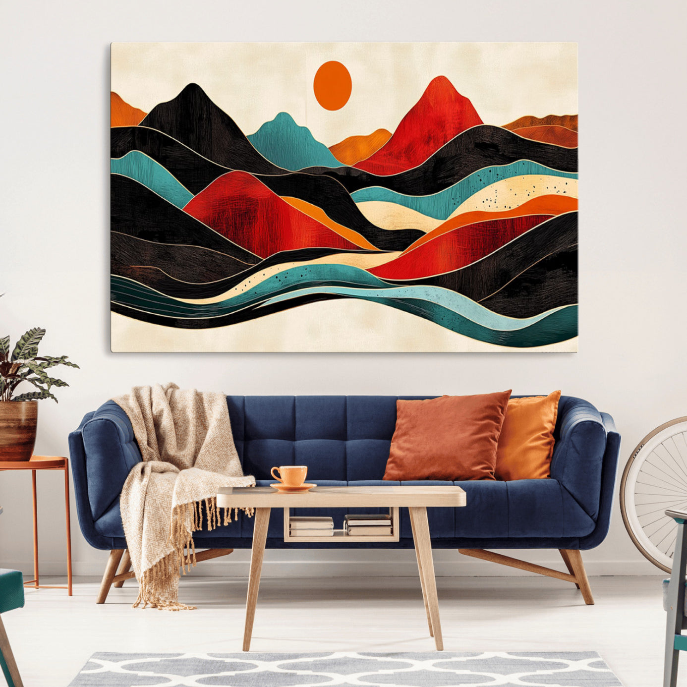 -Western Wall Decor - Large Triptych Mountain Canvas - Boho Woodland Wall Art Print - Framed