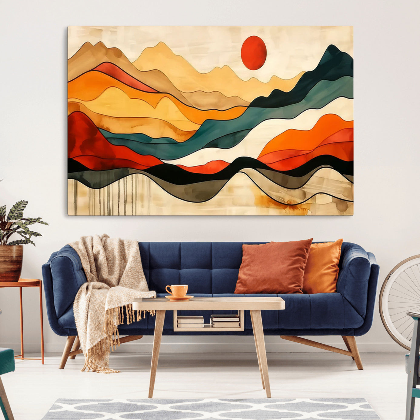 23241-MGV-CV-36X24-Mid Century Wall Art Print - Abstract Woodland Print - Modern Art Panoramic Mountain Wall Art