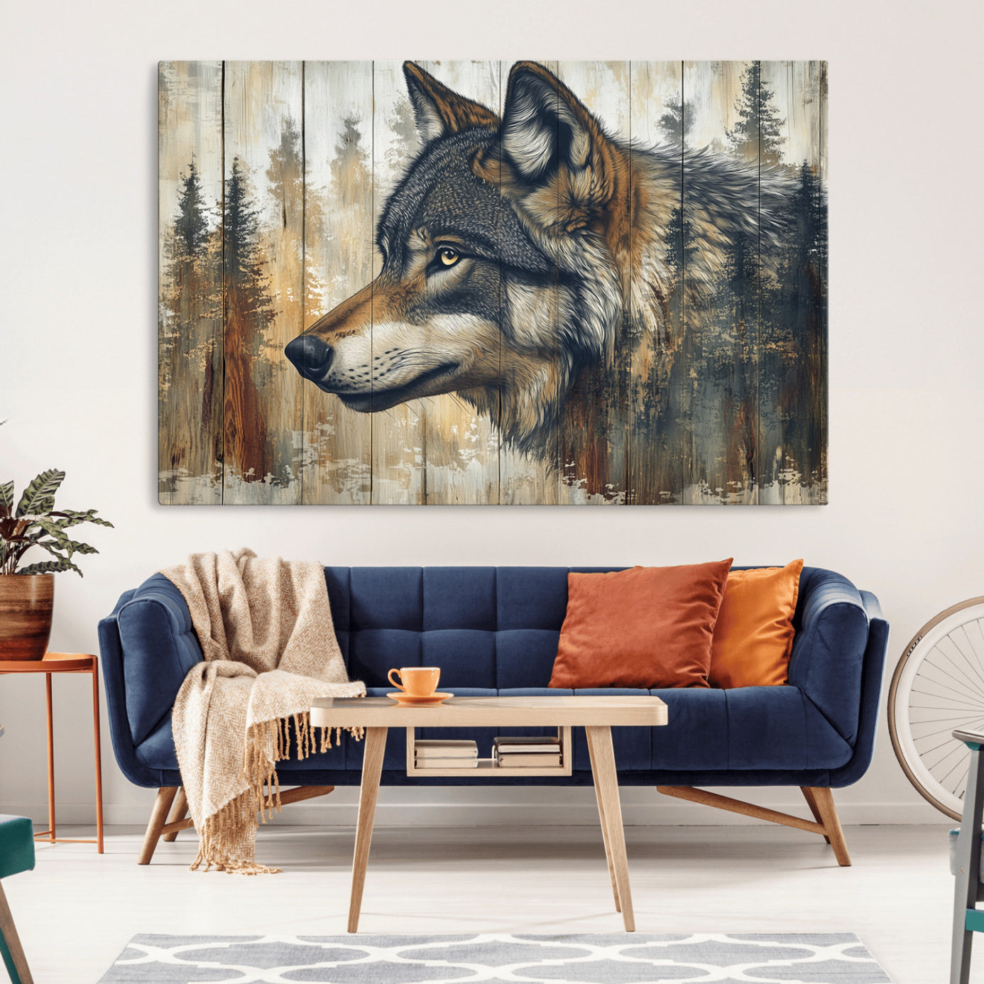 91882-MGV-CV-36X24-Rustic Wolf Wall Art Canvas Print, Vintage Woodland Wolf Wall Art