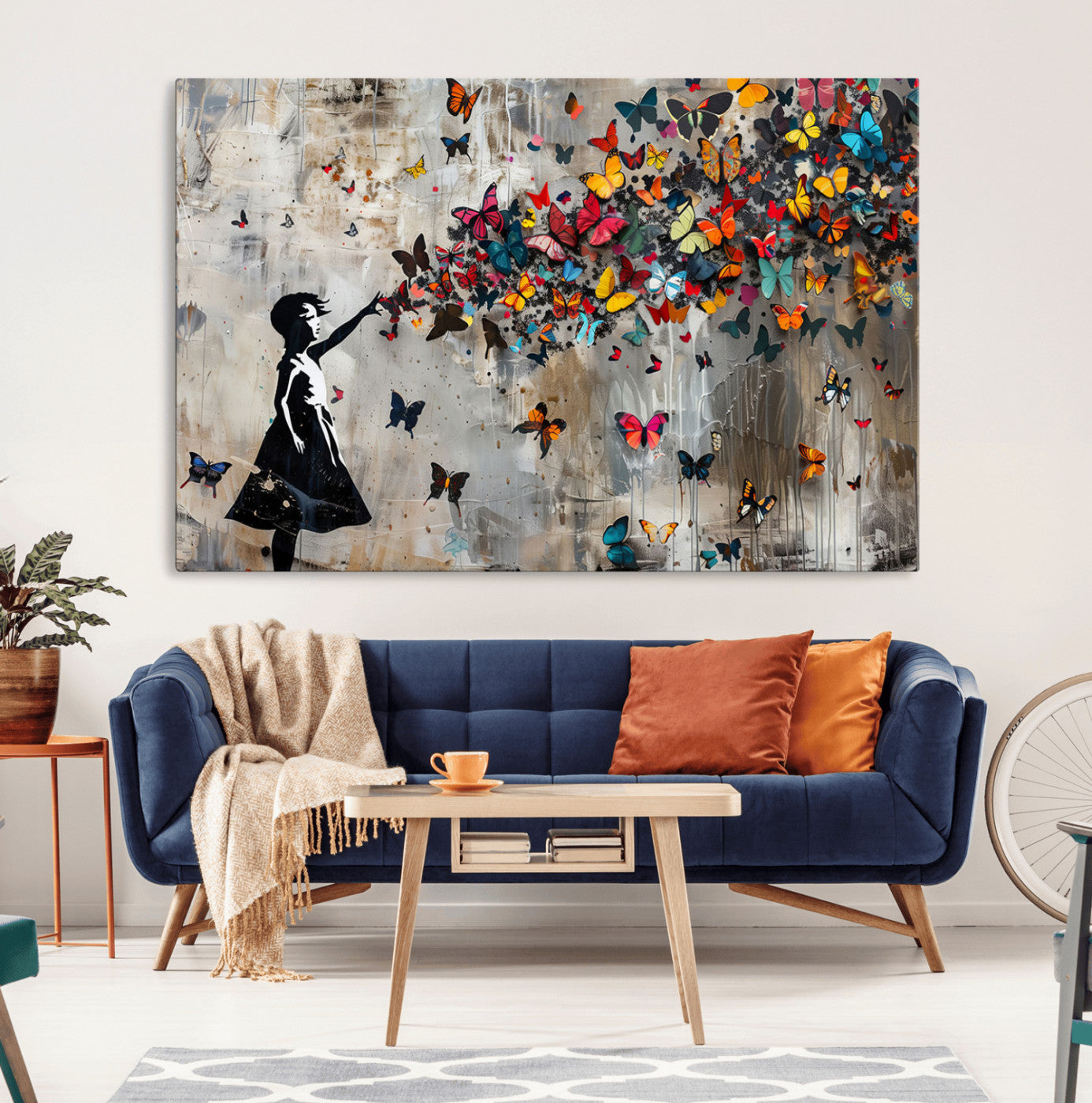 51446-MGV-CV-36X24-Banksy Butterfly Girl Wall Art – Modern Graffiti Canvas Print, Contemporary Street Art Decor for Home or Office