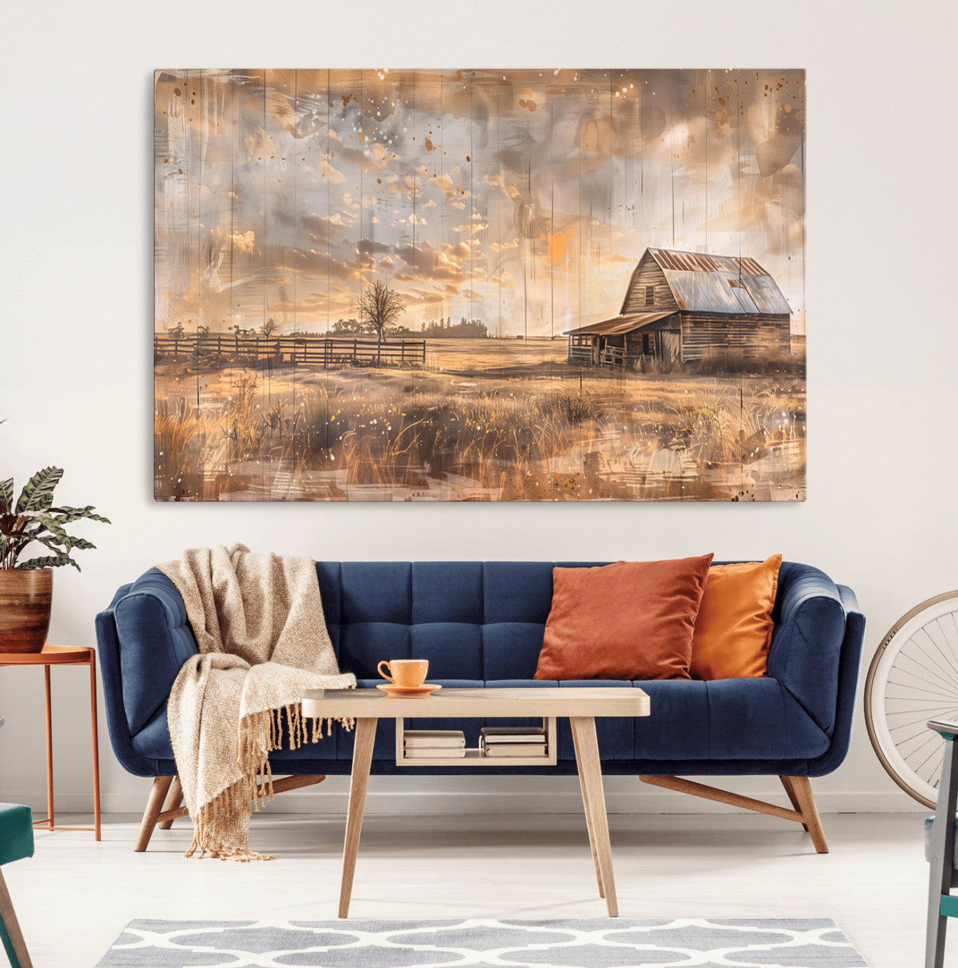 FARM2-MGV-CV-36X24-Rustic Farmhouse Wall Art Canvas Print | Barn and Field Canvas Print | Vintage Country Landscape