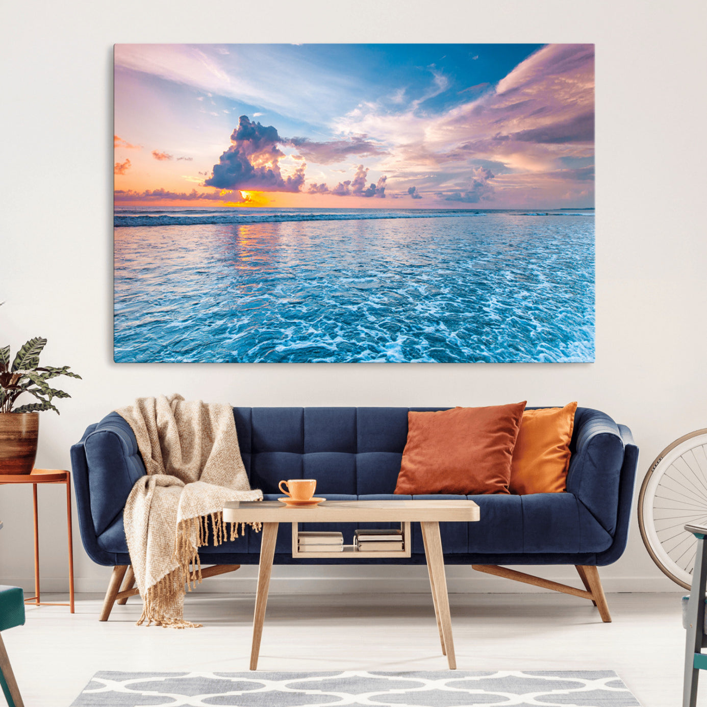 36641-MGV-CV-36X24-Ocean Sunset Canvas Wall Art Print – Tranquil Seascape Vibrant Sky Rolling Waves Coastal Artwork for Home, Office