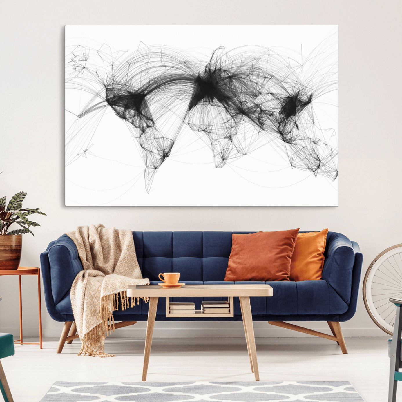Black-Flight-Routes-MGV-CV-36X24-Flight Routes Air Traffic Map Canvas Wall Art - Framed - Ready to Hang