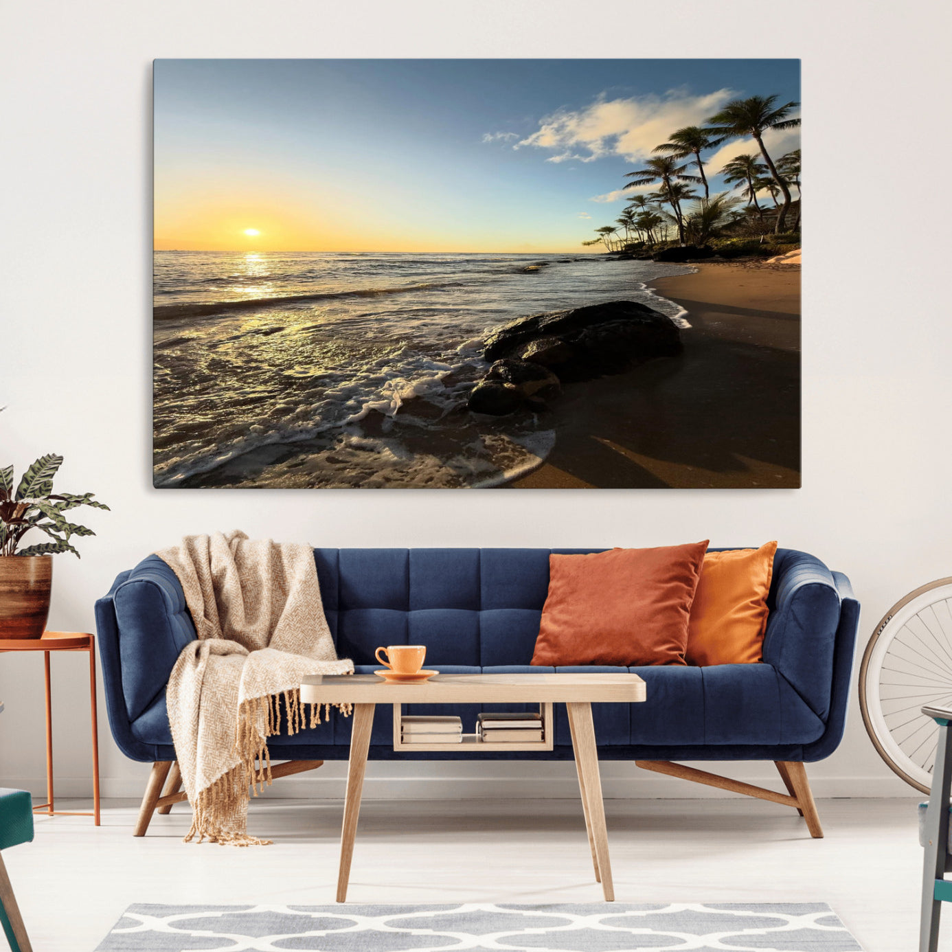 Nadir2-MGV-CV-36X24-Tropical Beach Wall Art - Stunning Ocean Sunset Canvas Print with Palm Tree Design for Relaxing and