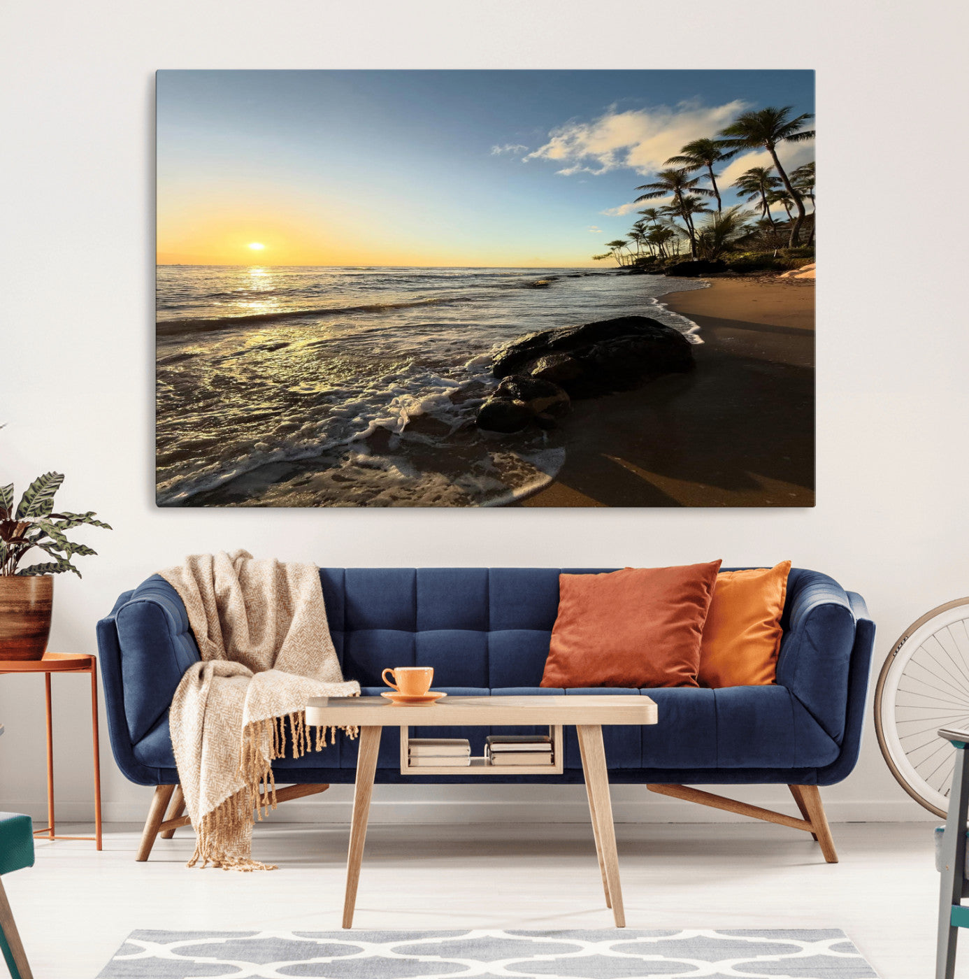 Nadir2-MGV-CV-36X24-Tropical Beach Wall Art - Stunning Ocean Sunset Canvas Print with Palm Tree Design for Relaxing and