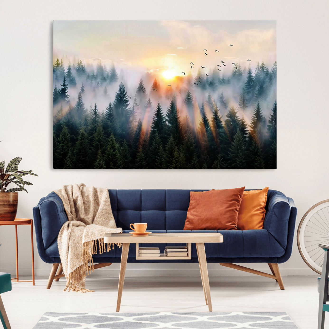 FRSABS1-MGV-CV-36X24-Abstract Forest Wall Art - Serene Nature Canvas Print with Misty Forest Design for Modern Home or