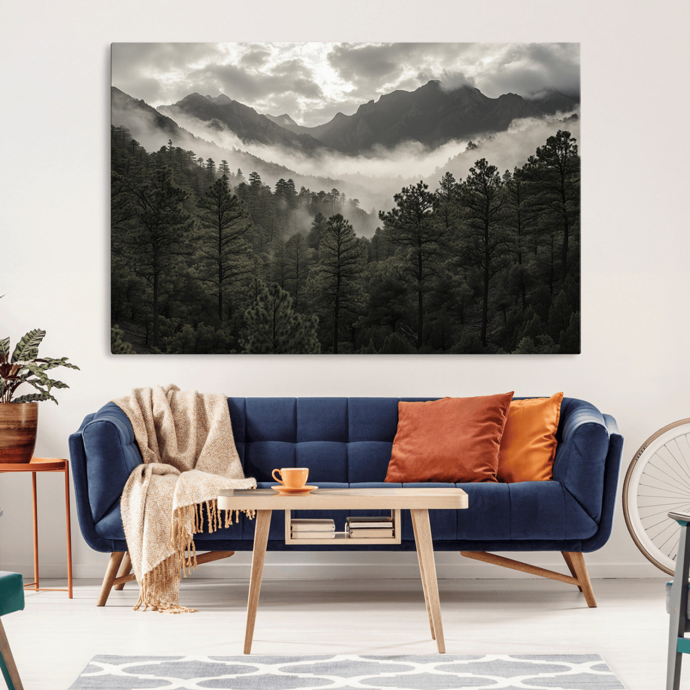 MGV-CV-36X24 - Misty Mountain Forest Wall Art – Canvas Print of Cloudy Peaks, Tranquil Pines, Enchanted Landscape, Majestic Nature Decor for Home or Office