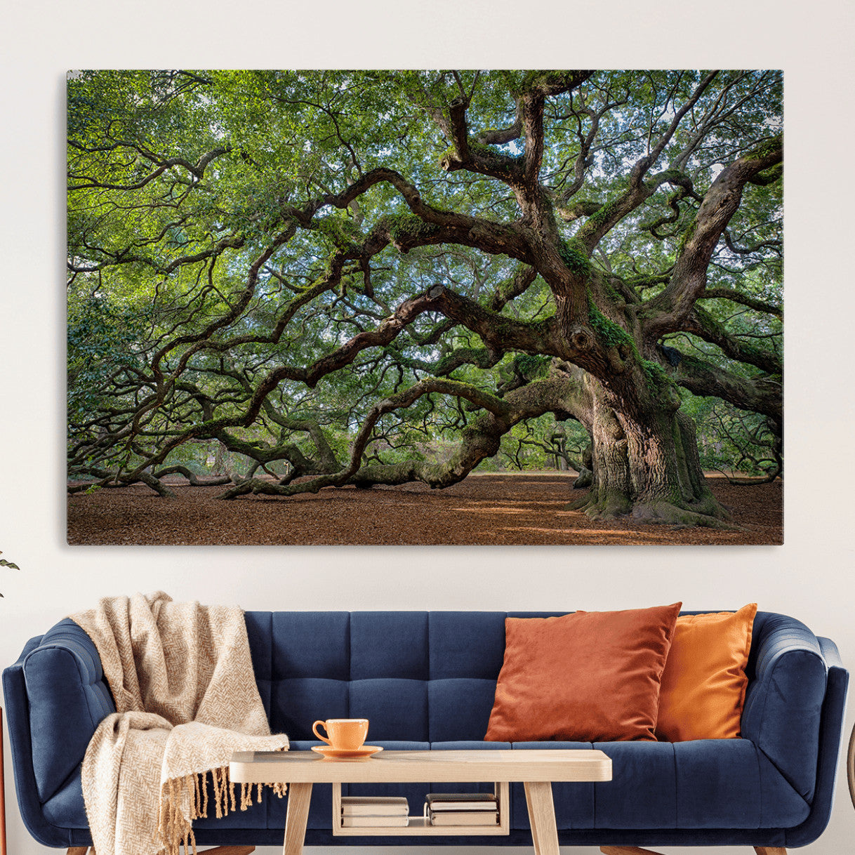 MGV-CV-36X24 - Ancient Oak Tree Wall Art – Canvas Print of Expansive Branches Lush Green Canopy, Tranquil Landscape, Majestic Nature Decor for Home or Office