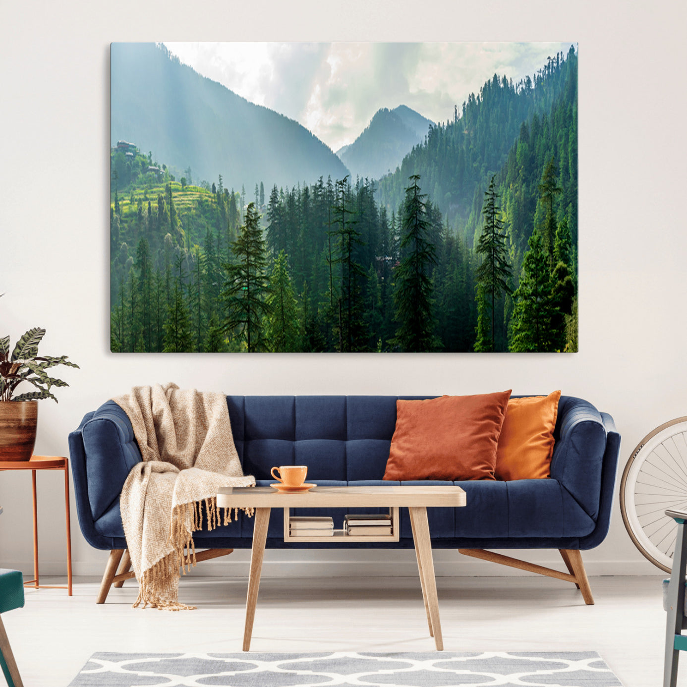 83417191-MGV-CV-36X24-Misty Forest Mountain Wall Art Canvas Print – Framed Serene Nature Scene with Tranquil Valley Artwork for Home, Office