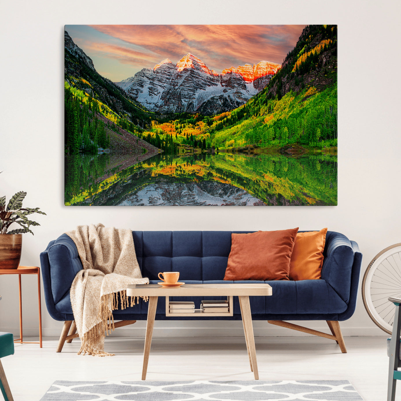 59533484-MGV-CV-36X24-Maroon Bells Lake Wall Art Canvas Print – Framed Majestic Colorado Mountain Scene with Autumn Reflection Artwork for Home, Office