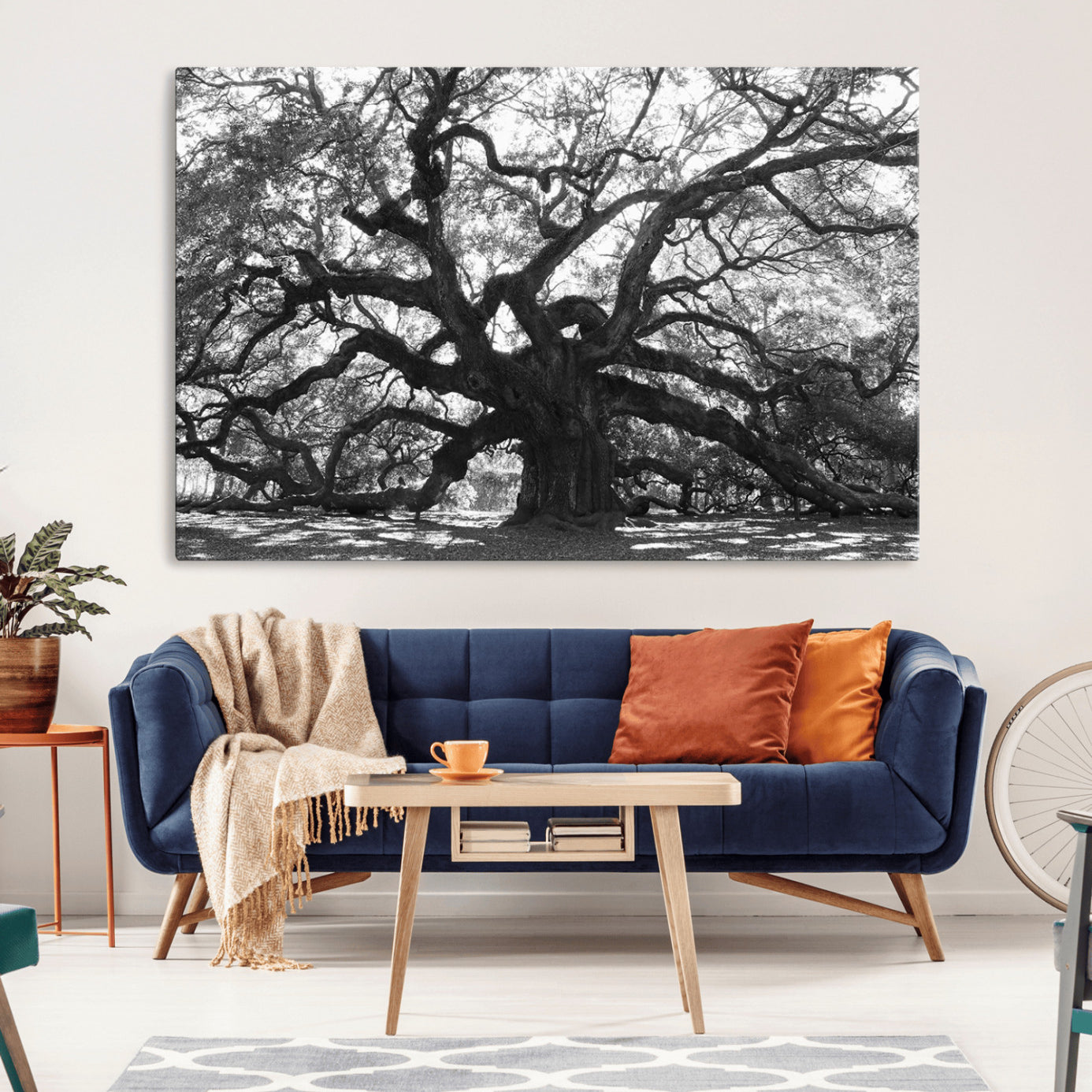 -Ancient Oak Wall Art Canvas Print, Framed Twisted Branches Art Picture Print, Gnarled Tree Perfect Moody Nature Decor Artwork