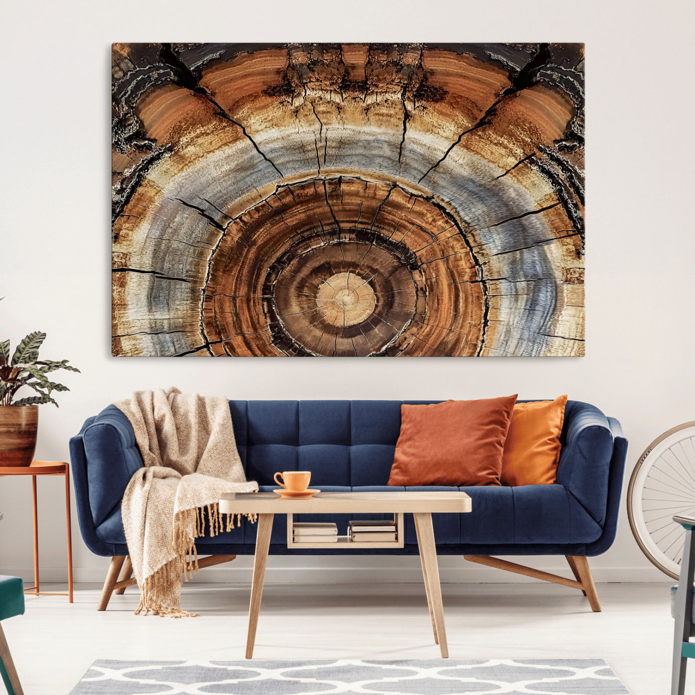 -Tree Rings Wall Art Canvas Print, Framed Wood Texture Art Picture Print, Rustic Pattern Perfect Rustic Organic Decor Artwork