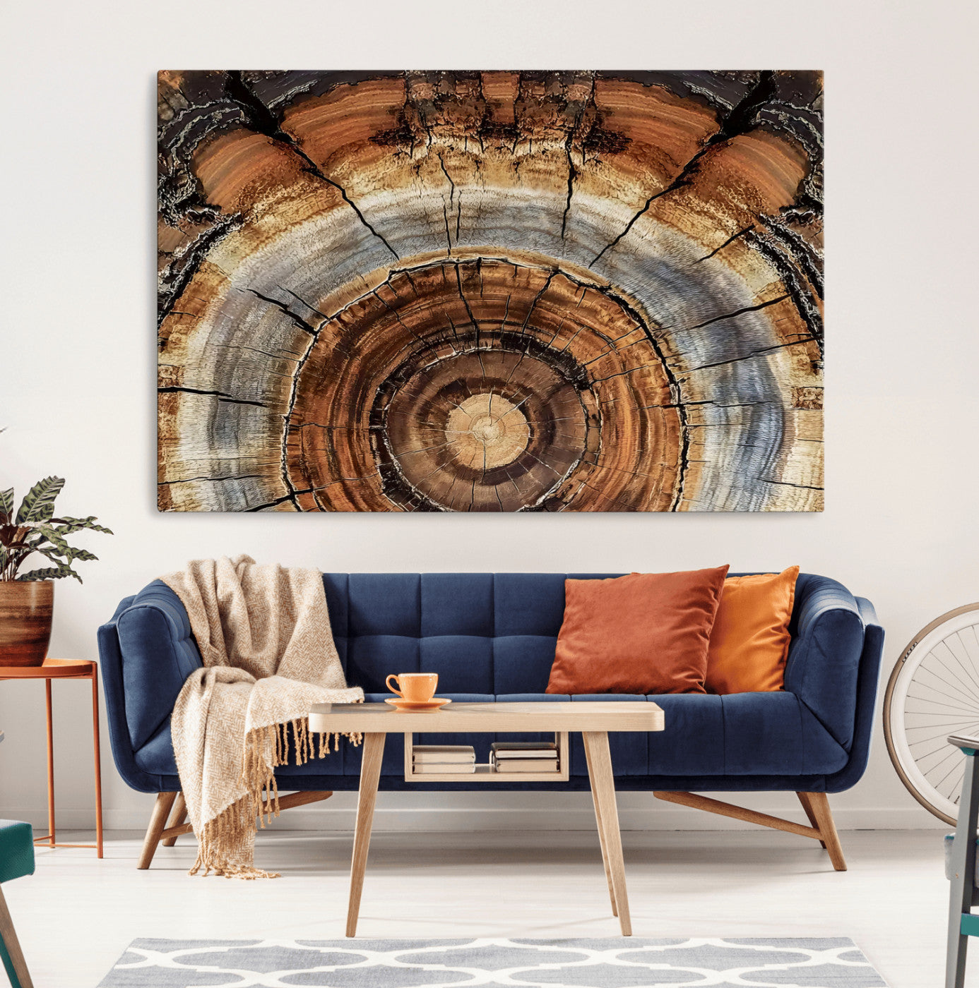15184146-MGV-CV-36X24-Tree Rings Wall Art Canvas Print – Rustic Wood Texture Natural Grain Organic Pattern Earthy Artwork for Home Office