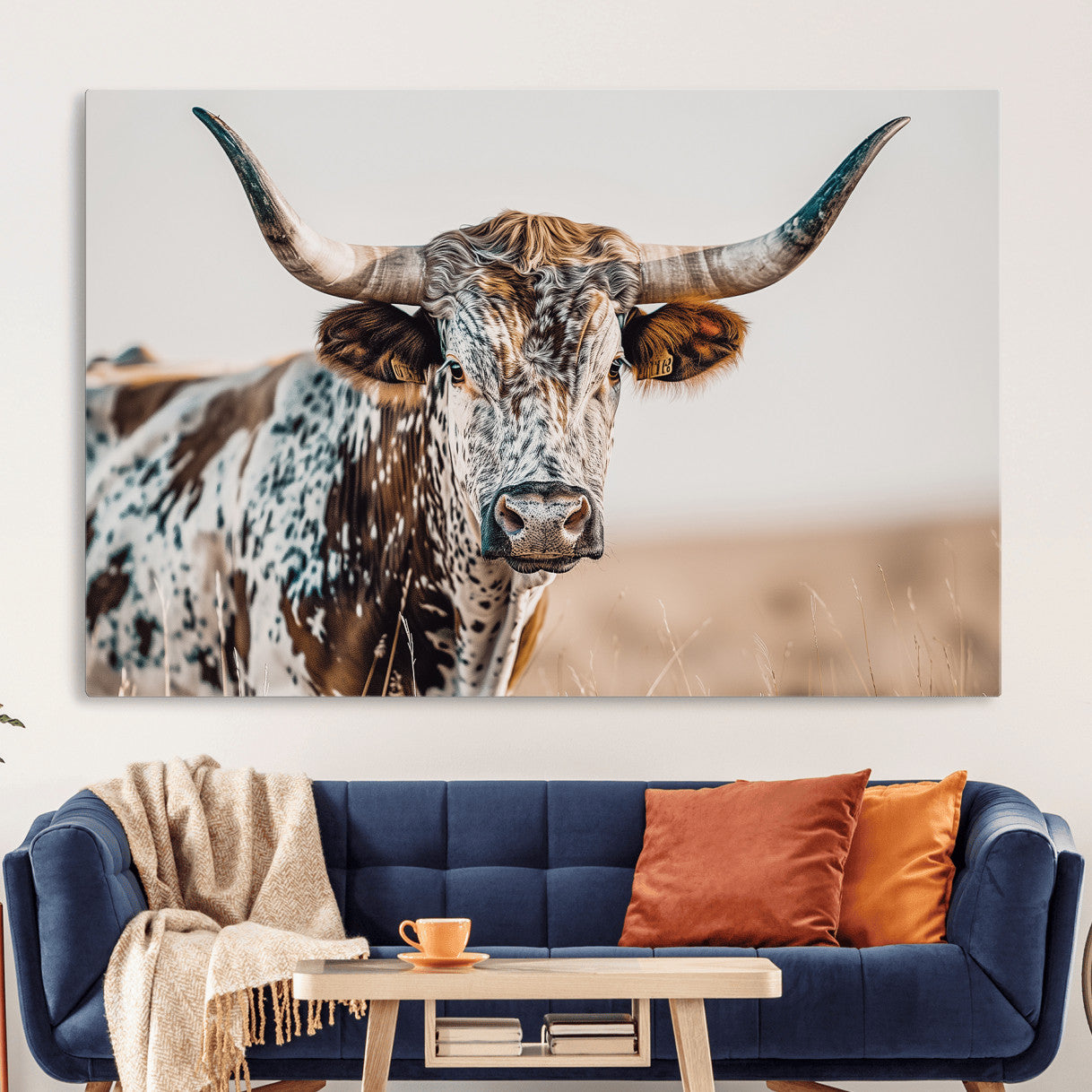 70414966-MGV-CV-36X24 - Majestic Longhorn Wall Art – Canvas Print of Strong Stance Intricate Fur & Sharp Horns Rustic Elegance & Timeless Wild Beauty Decor for Living Room, Office or Bedroom