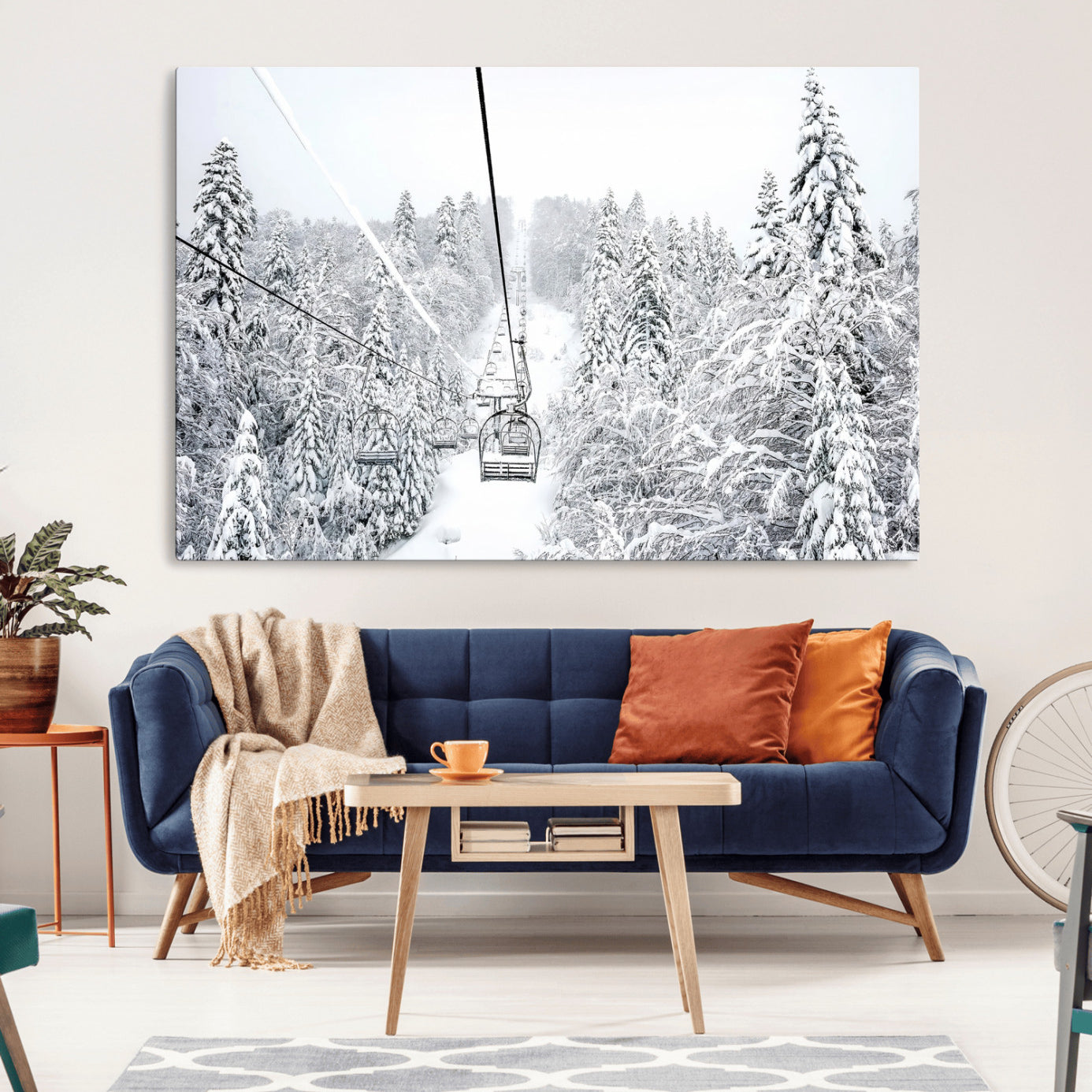 MGV-CV-36X24 - Snowy Forest Escape Wall Art – Canvas Print of Majestic Snow Covered Pines & Silent Chairlift, Serene Winter Wonderland Decor for Living Room, Office or Bedroom