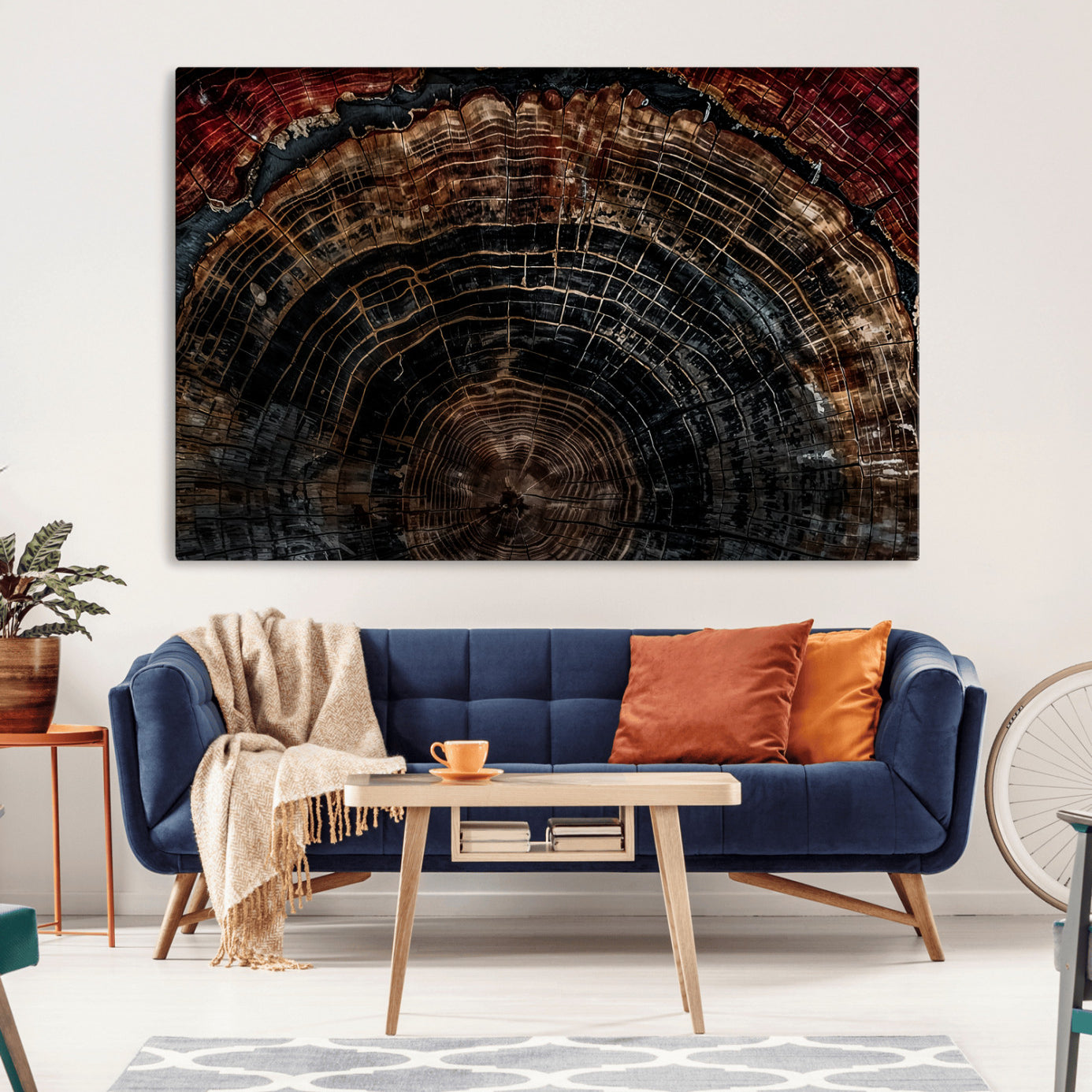 43686762-MGV-CV-36X24-Dark Wood Ring Wall Art Canvas Print – Framed Abstract Tree Rustic Artwork for Home, Office, Living Room