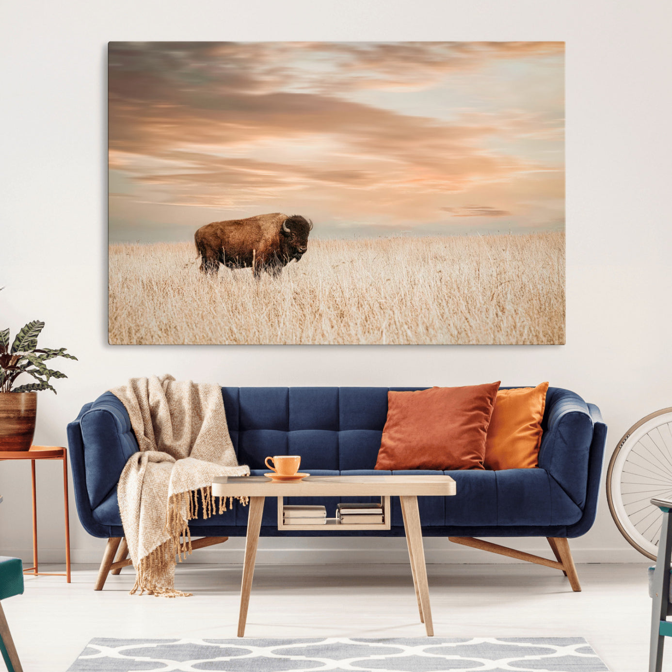 87282289-MGV-CV-36X24-Bison Wall Art Canvas Print – Framed Buffalo Artwork, Western Prairie Scene Perfect Rustic Decor for Home, Office