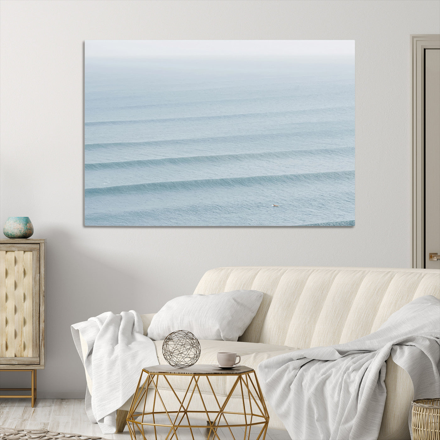 47814787-MGV-CV-36X24-Ocean Waves Wall Art Canvas Print, Framed Solo Surfer Art Picture Print, Wave Lines Perfect