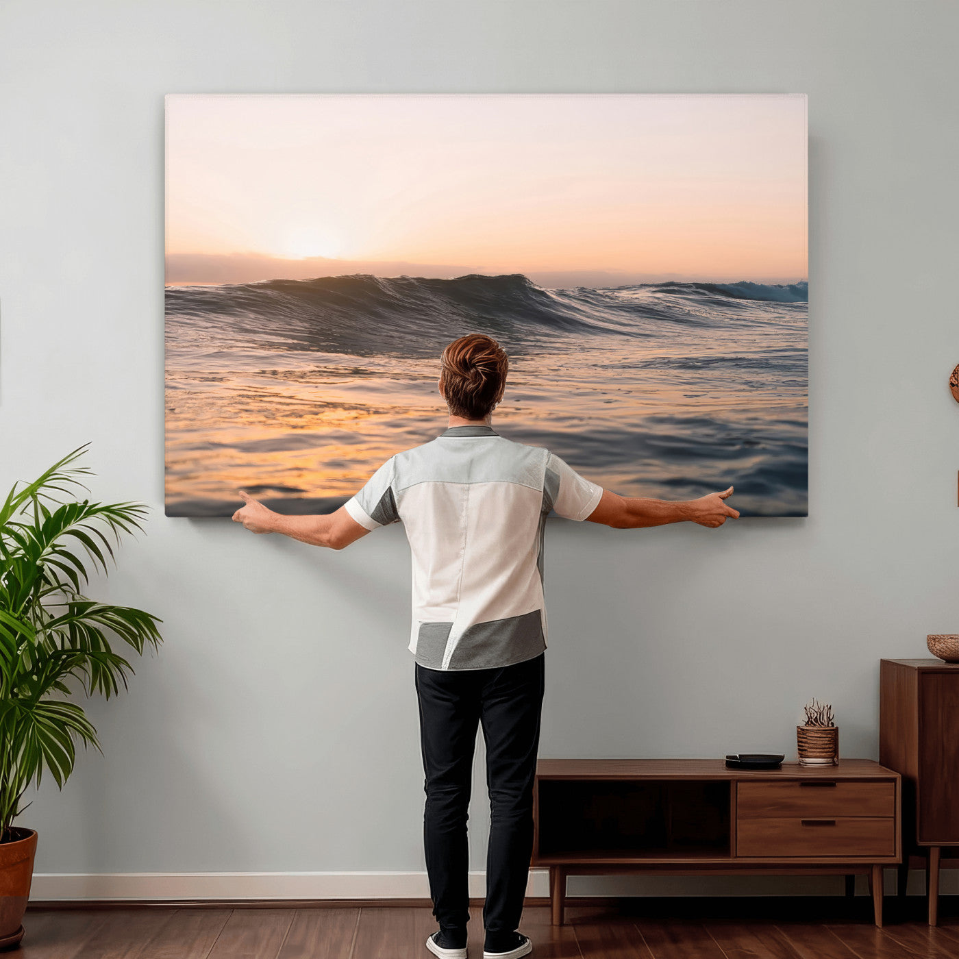 46299358-MGV-CV-36X24 - Golden Sunset Ocean Wall Art – Tranquil Waves & Peaceful Horizon Canvas Print, Soft Light and Evening Glow for Serene Beach, Home or Nature Decor