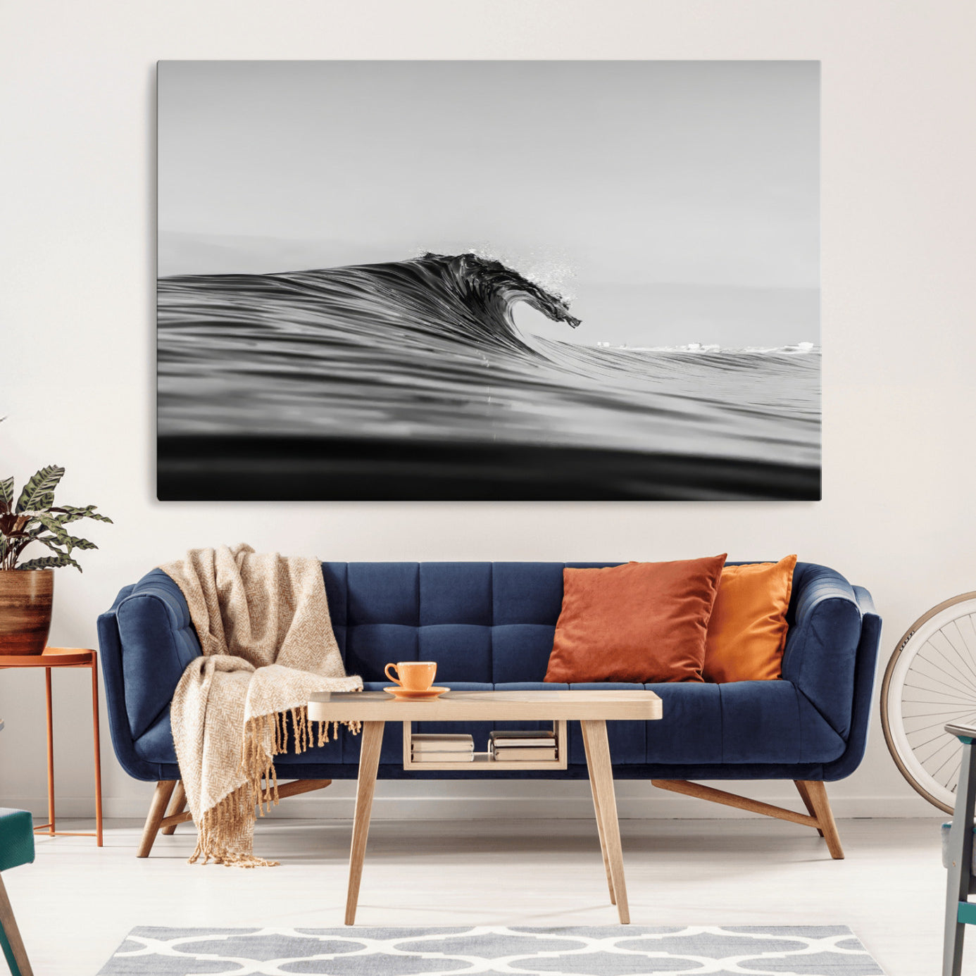 -Black Wave Wall Art Canvas Print, Framed Abstract Surf Art Picture Print, Minimalist Ocean Perfect Minimalist Coastal Decor Artwork