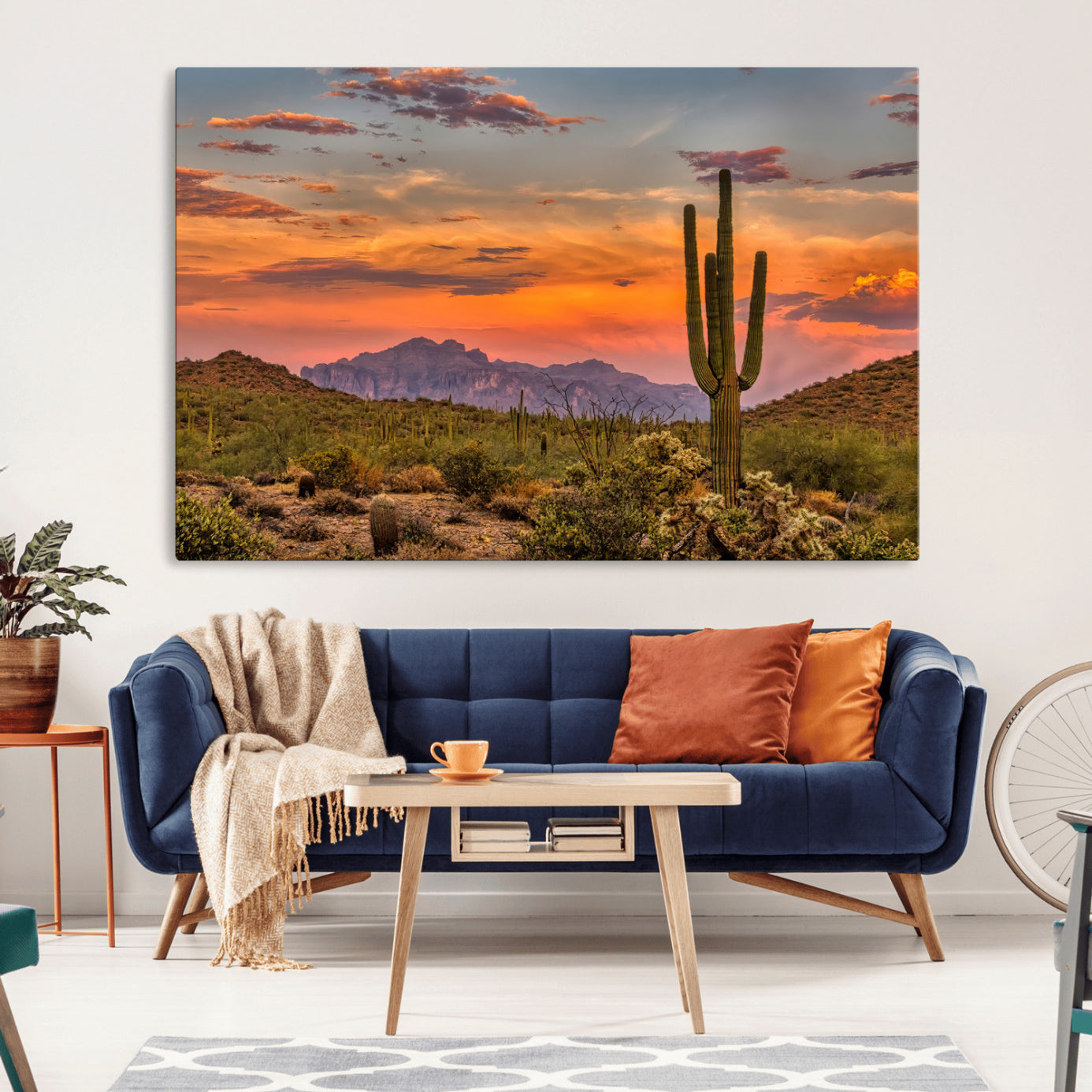 -Saguaro Cactus Wall Art Canvas Print, Framed Arizona Sunset Art Picture Print, Sonoran Desert Perfect Southwestern Boho Decor Artwork