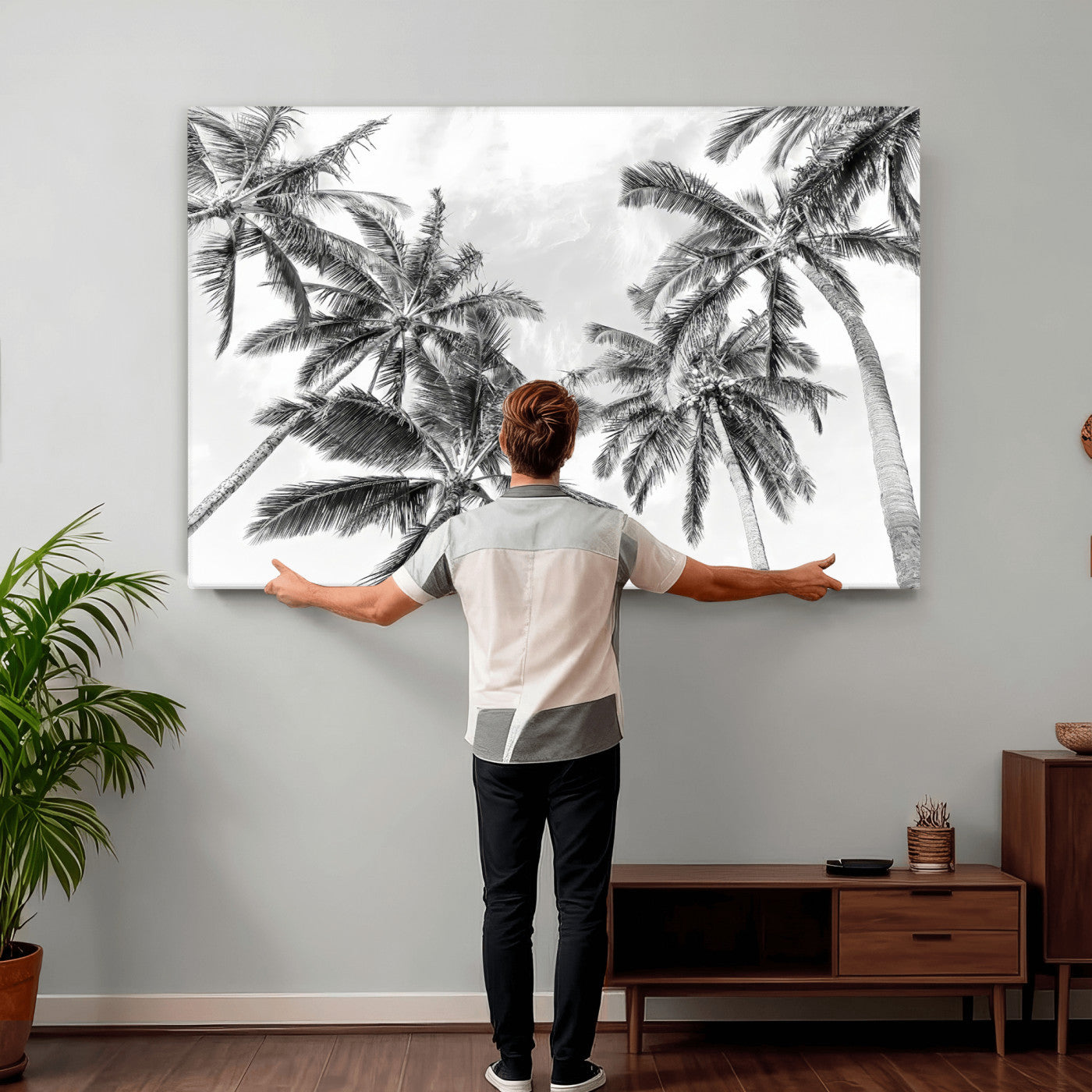 62113786-MGV-CV-36X24 - Palm Trees Wall Art – Tropical Breeze Canvas Print, Vacation Island Silhouette, Coastal Calm and Summer Paradise for Living Room or Beach House Decor